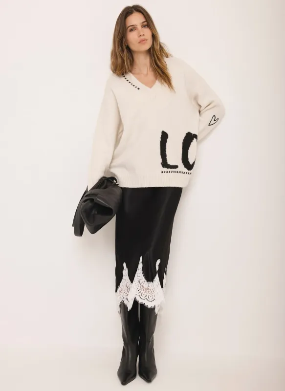 Cream Wool Blend Graphic Love Jumper made by Mint Velvet