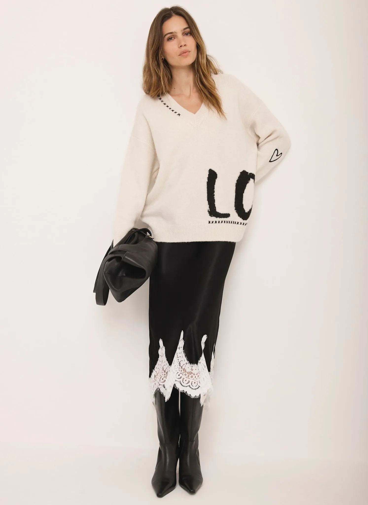 Cream Wool Blend Graphic Love Jumper sold by Mint Velvet