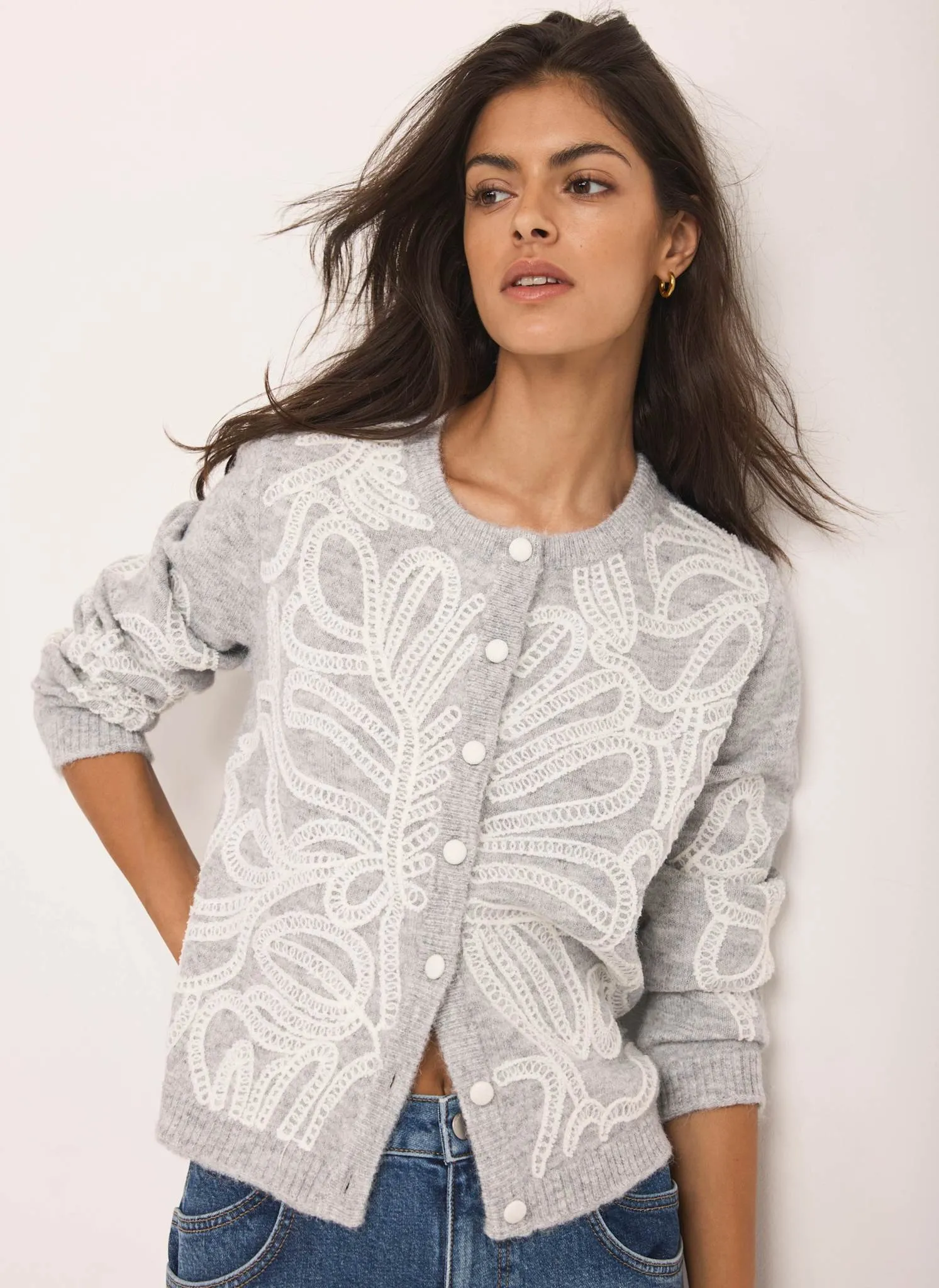 Grey Embroidered Knit Cardigan sold by Mint Velvet product image thumbnail 3