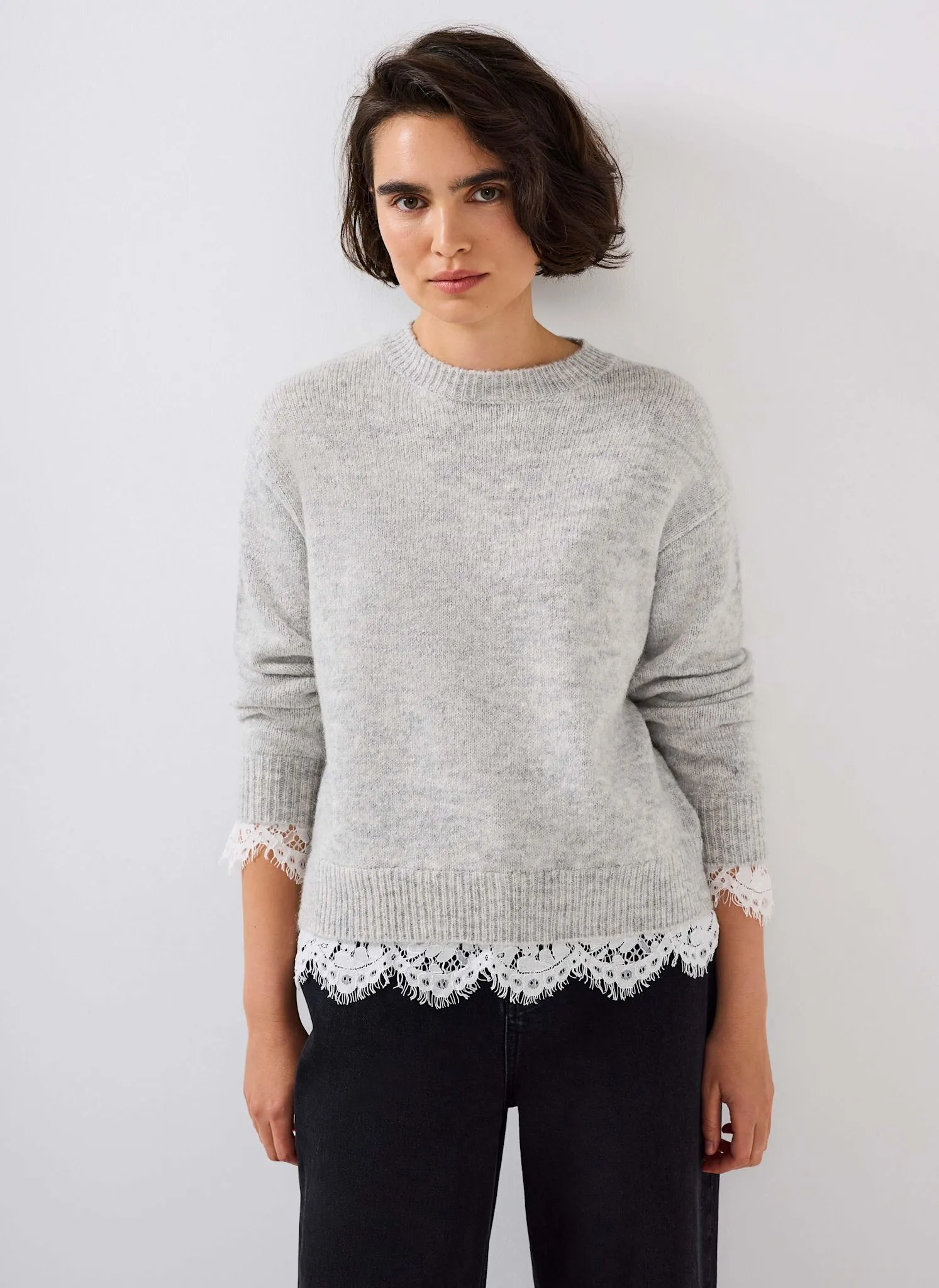 Grey Lace Detail Wool Blend Jumper sold by Mint Velvet product image thumbnail 4