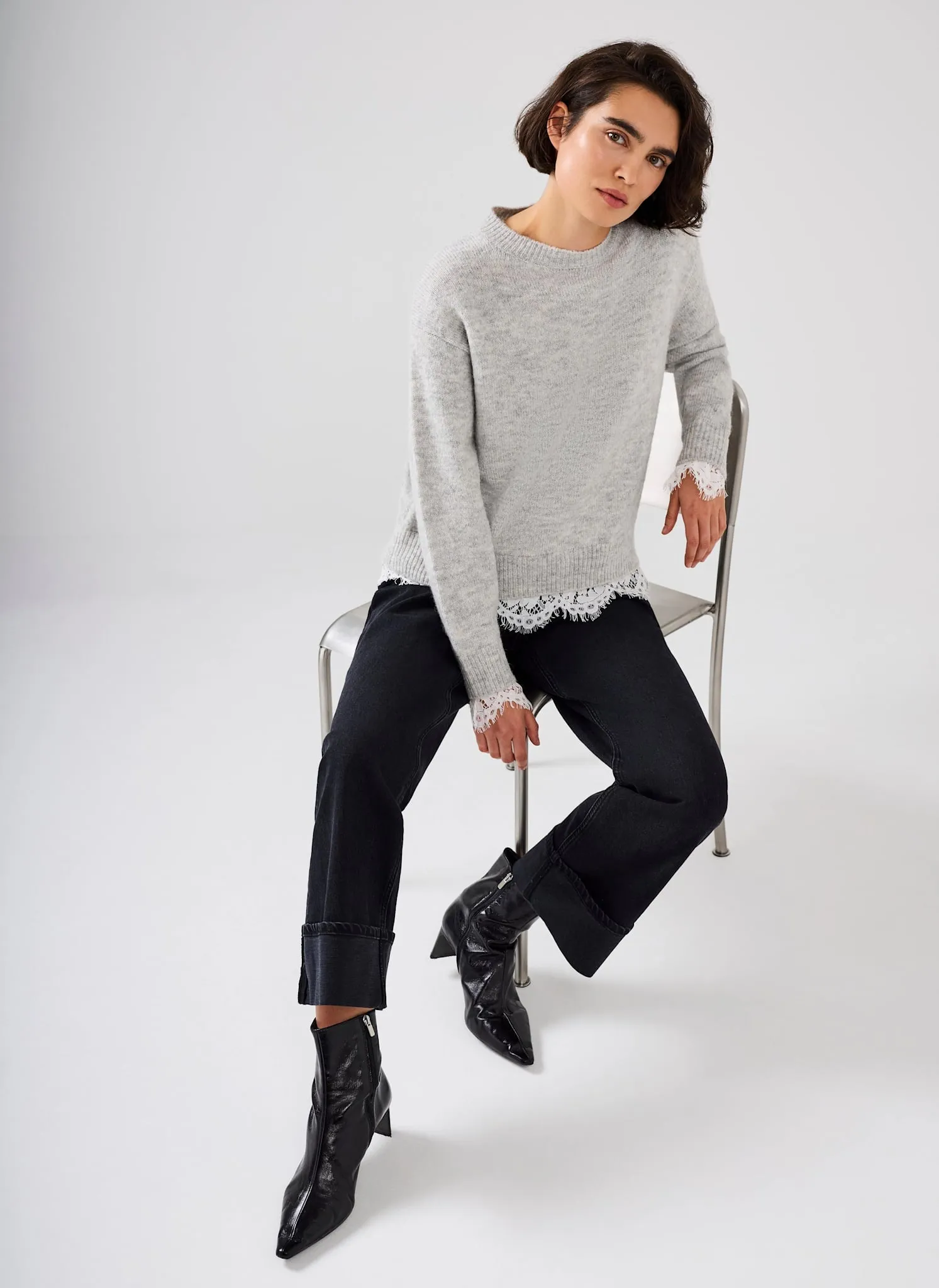 Grey Lace Detail Wool Blend Jumper sold by Mint Velvet product image thumbnail 5