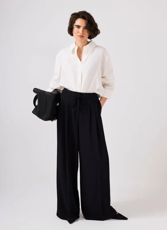 Black Tie Detail Wide Trousers sold by Mint Velvet