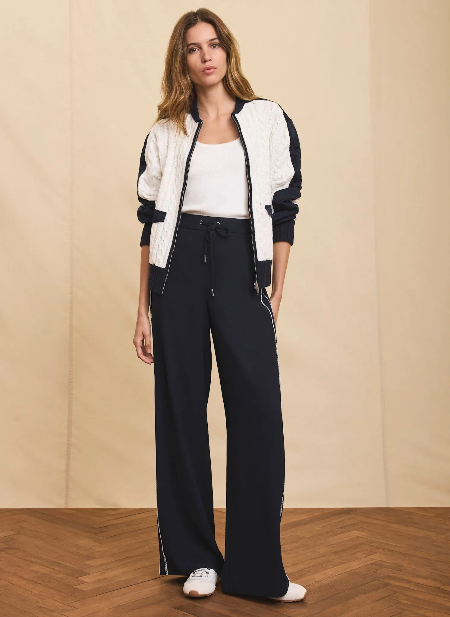 Navy Scallop Side Stripe Wide Trousers sold by Mint Velvet product image thumbnail 2
