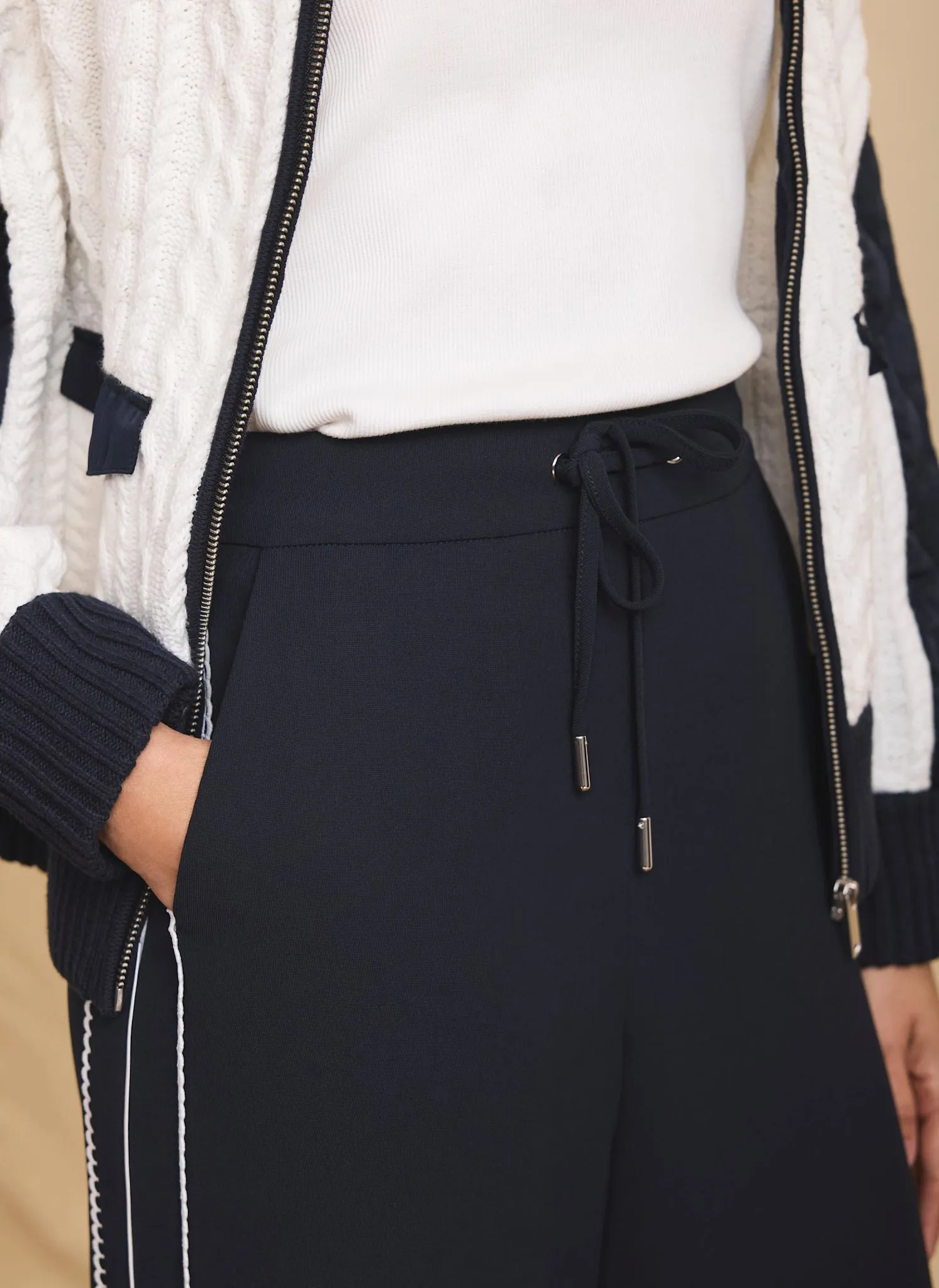 Navy Scallop Side Stripe Wide Trousers sold by Mint Velvet product image thumbnail 3