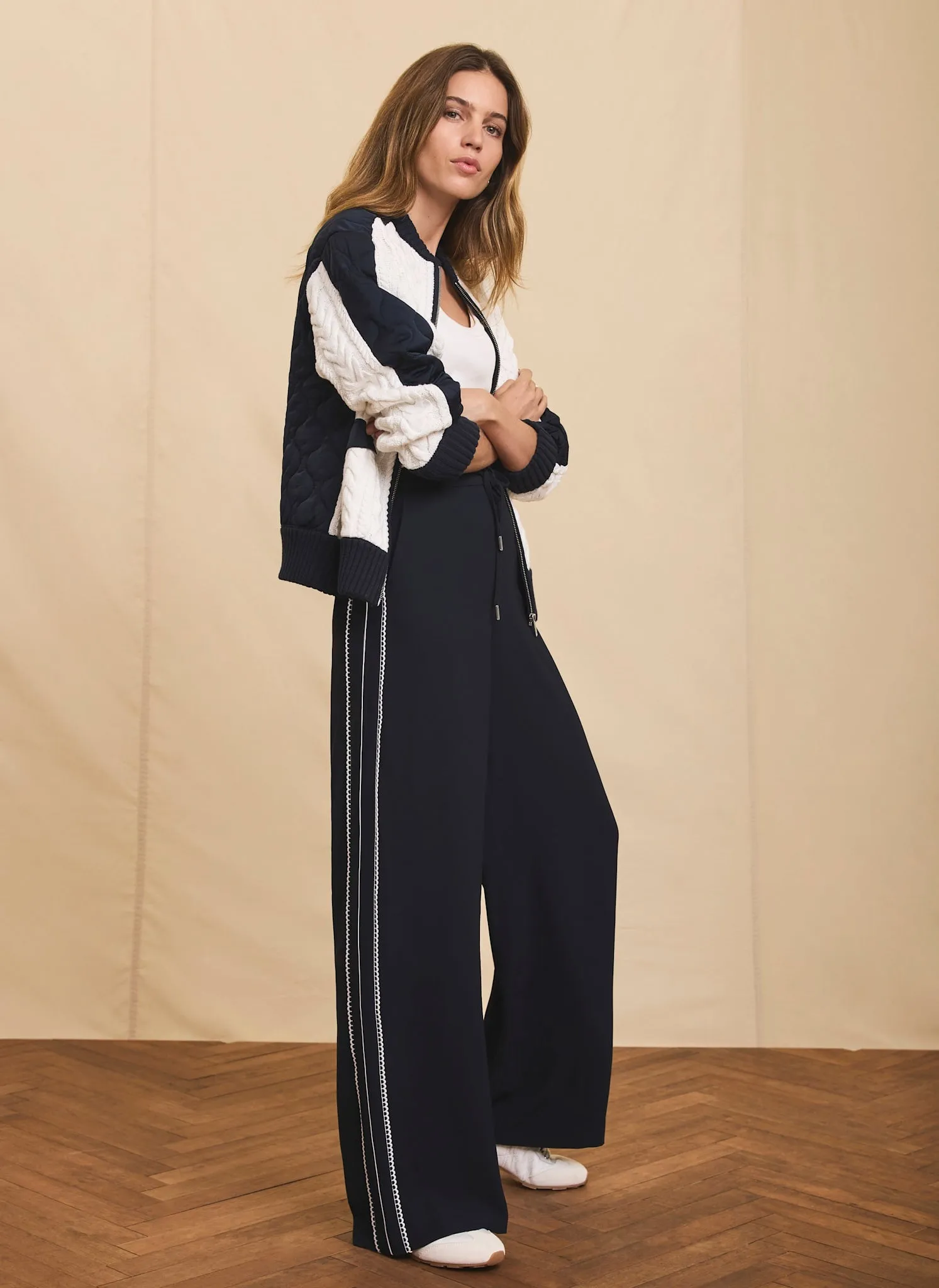 Navy Scallop Side Stripe Wide Trousers sold by Mint Velvet