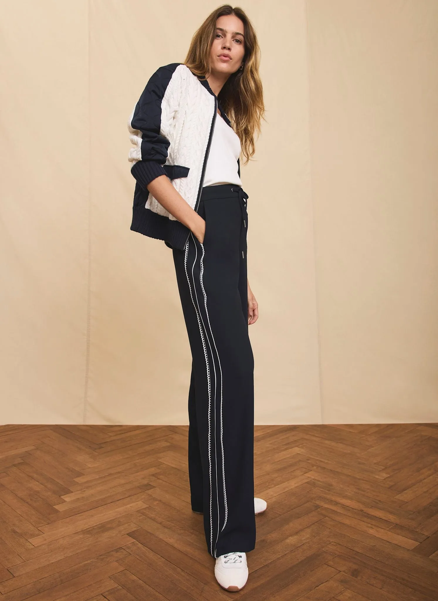 Navy Scallop Side Stripe Wide Trousers sold by Mint Velvet product image thumbnail 5