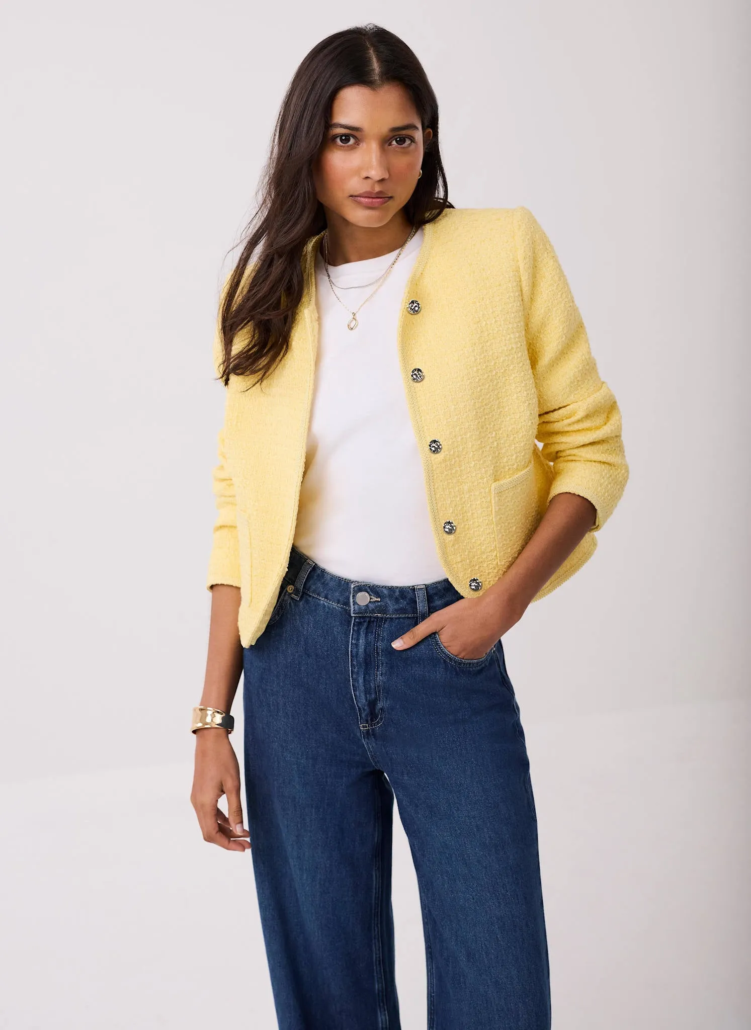 Yellow Boucle Cotton Blend Jacket sold by Mint Velvet product image thumbnail 5