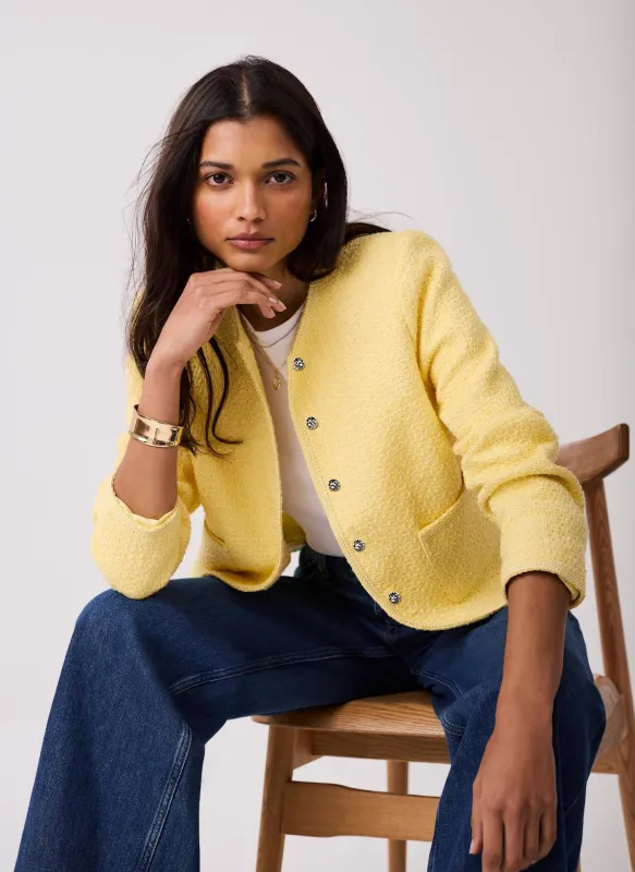 Yellow Boucle Cotton Blend Jacket sold by Mint Velvet