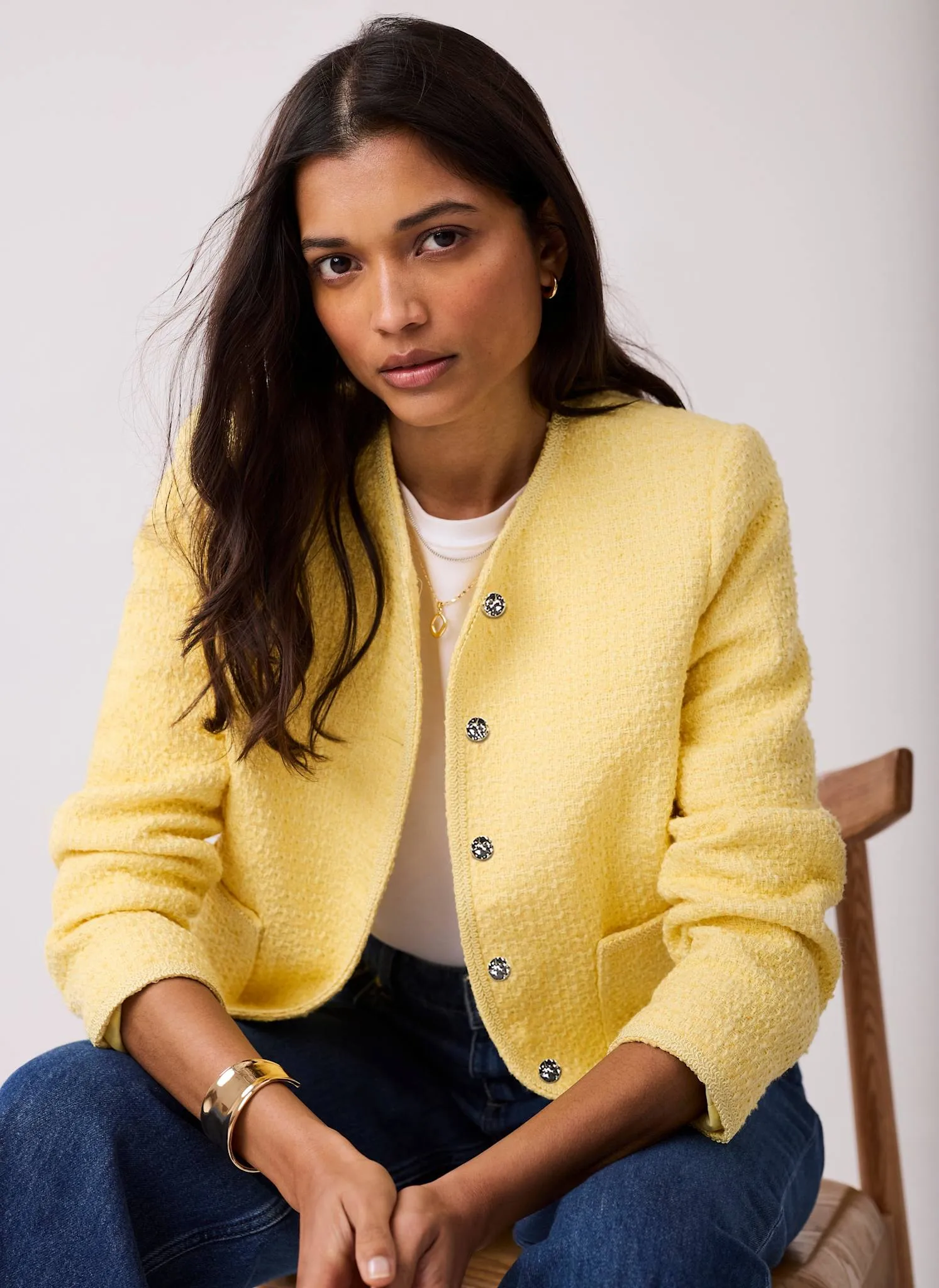 Yellow Boucle Cotton Blend Jacket sold by Mint Velvet product image thumbnail 2
