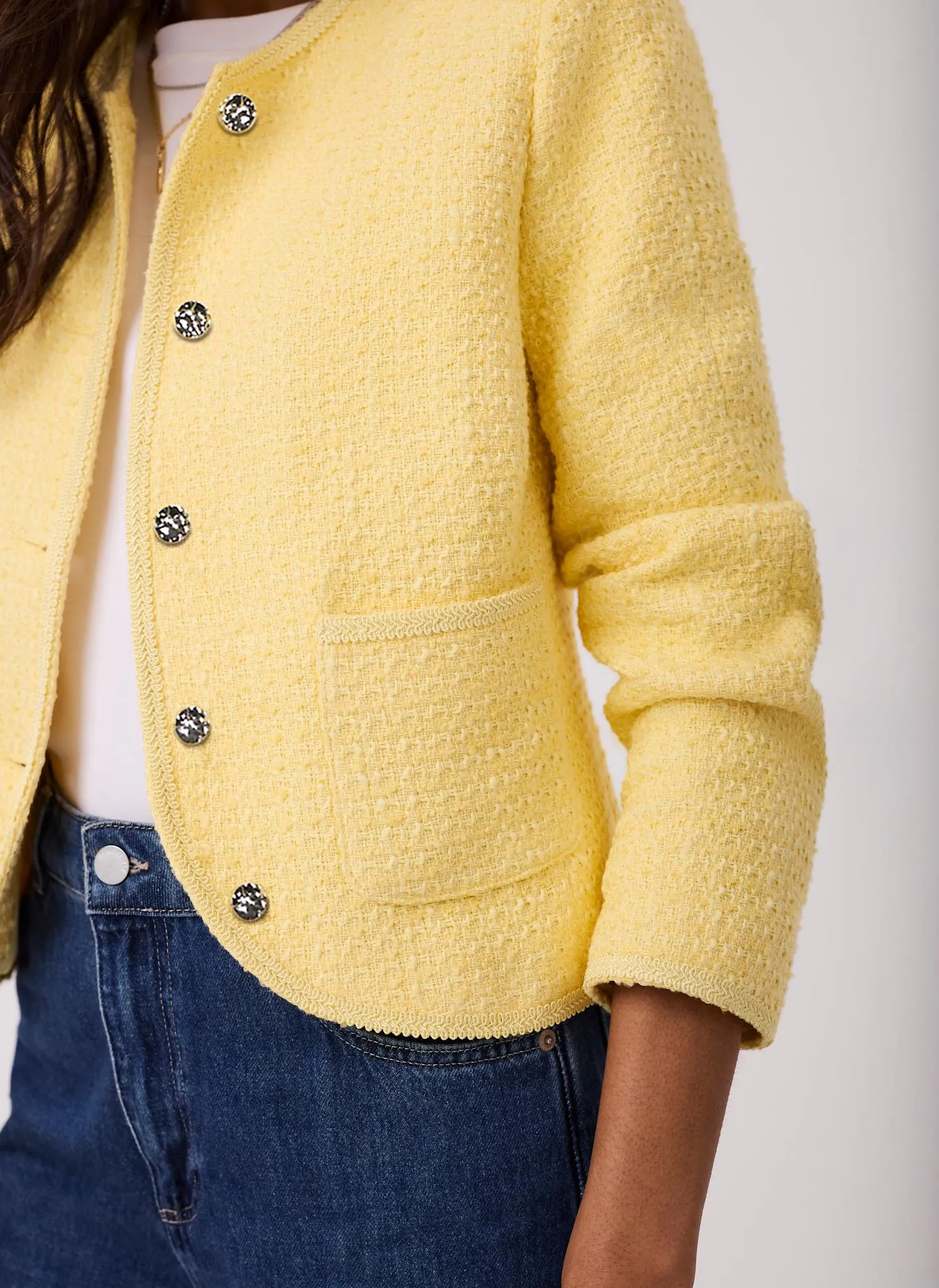 Yellow Boucle Cotton Blend Jacket sold by Mint Velvet product image thumbnail 4