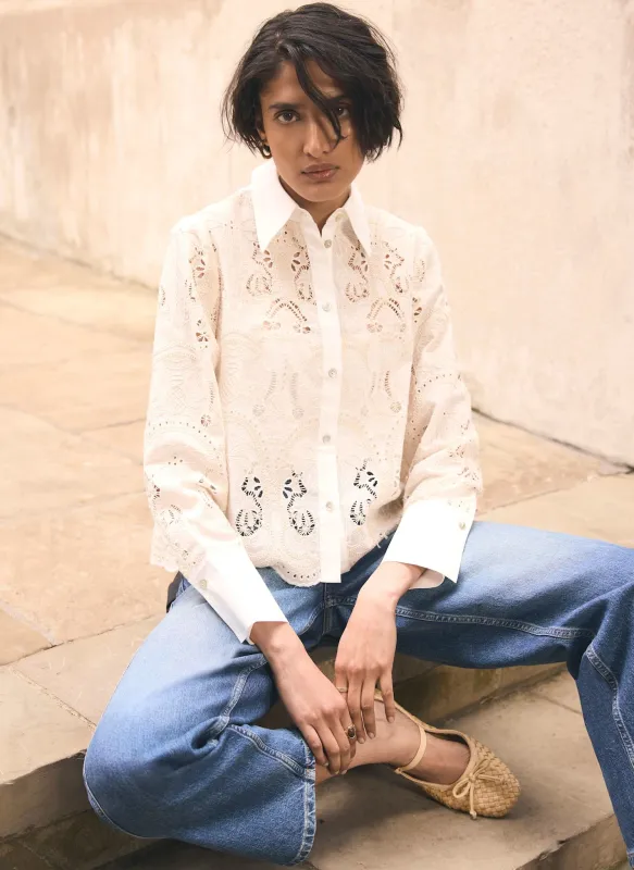 White Broderie Cropped Shirt made by Mint Velvet
