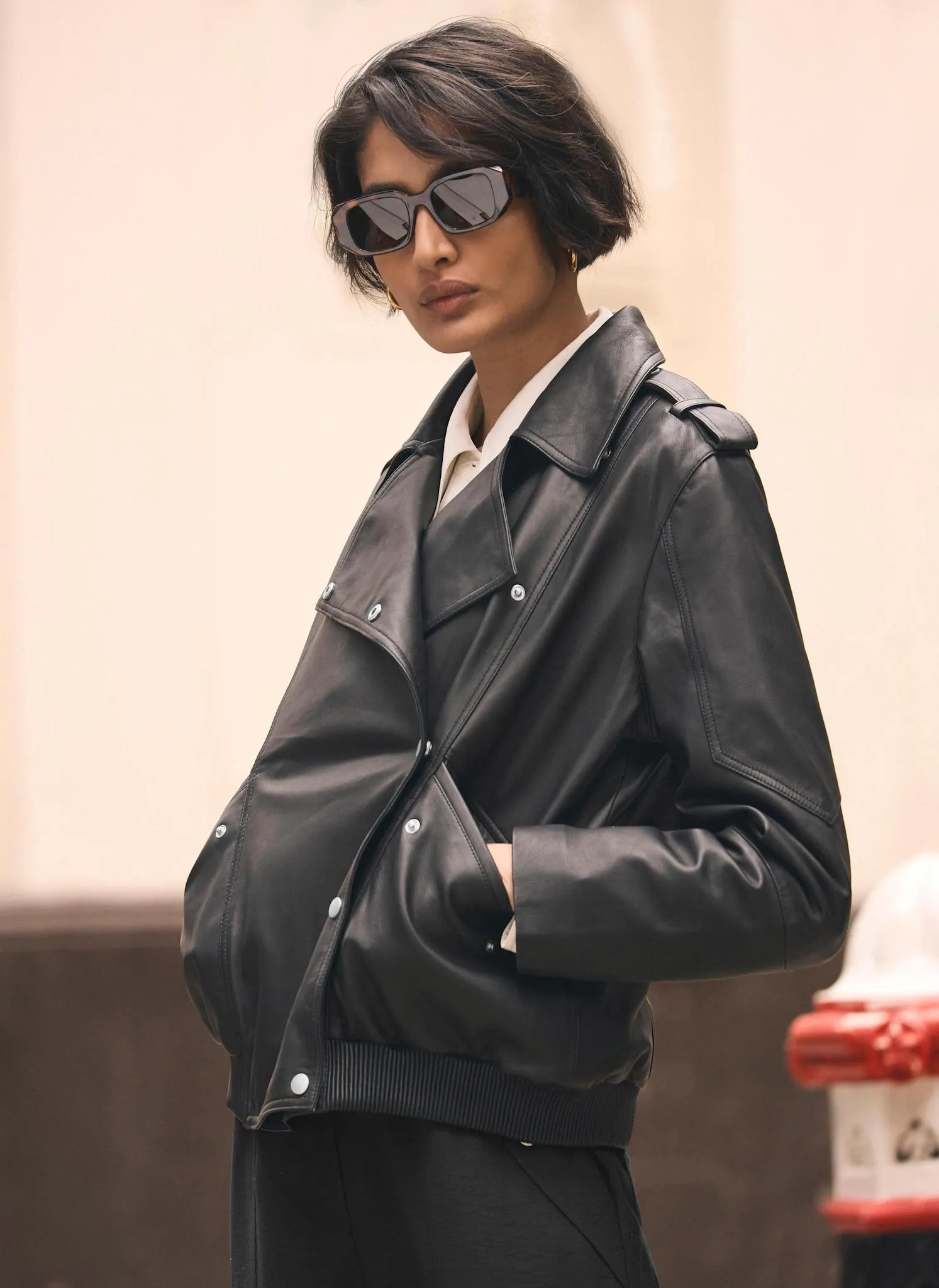 Black Leather Relaxed Biker Jacket sold by Mint Velvet product image thumbnail 5