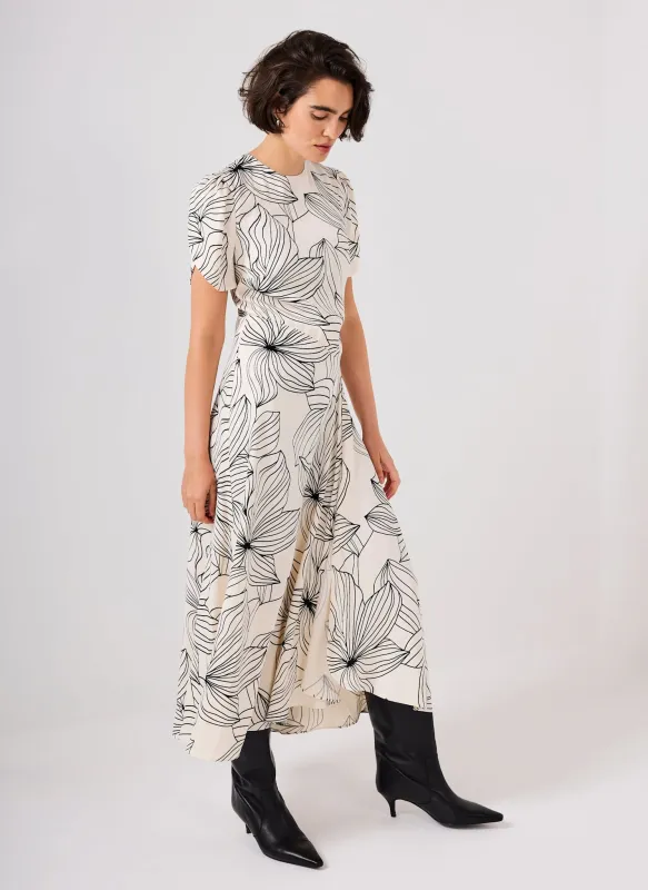 Cream Floral Print Satin Maxi Dress sold by Mint Velvet