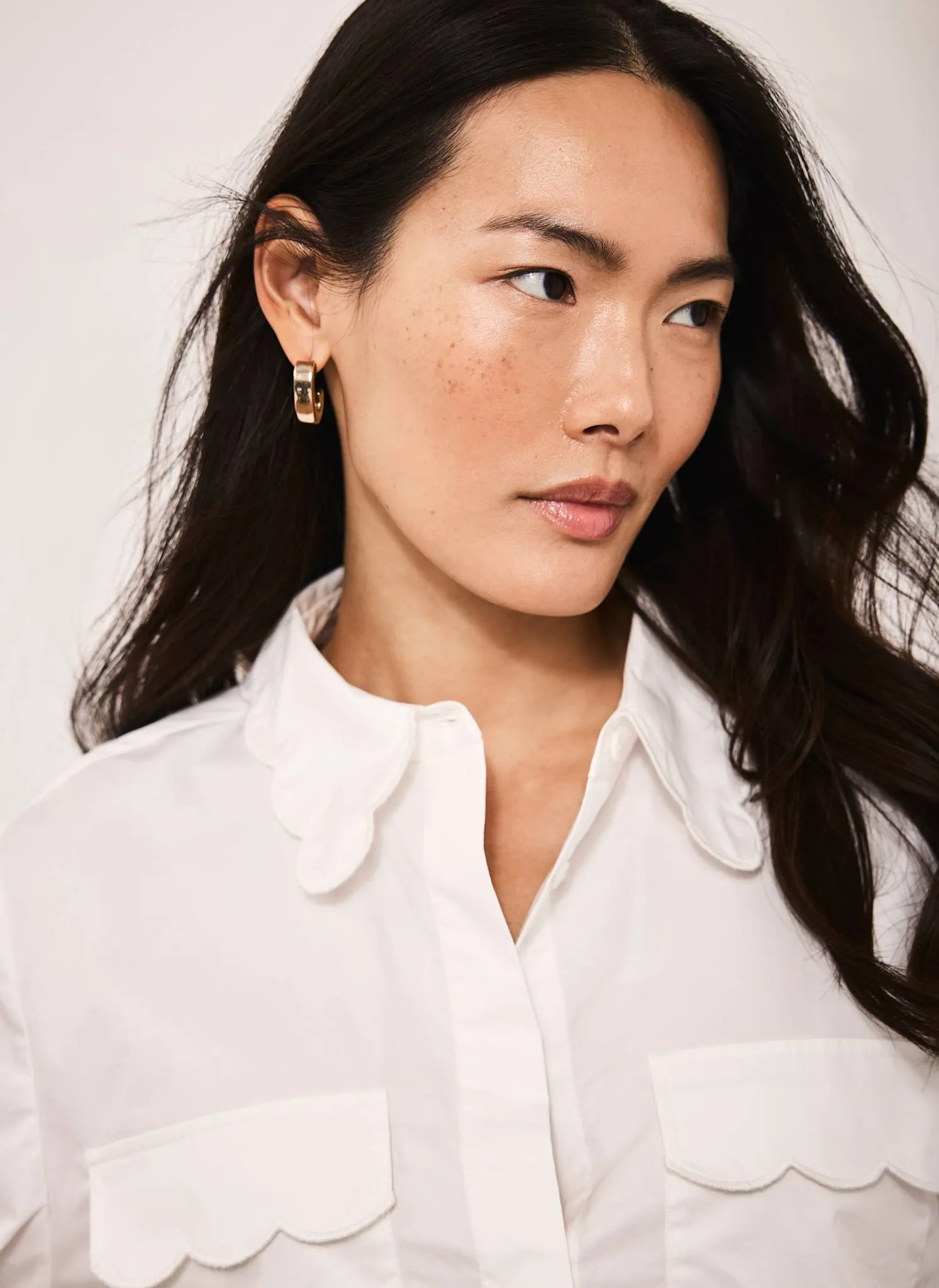 White Cotton Scallop Detail Shirt sold by Mint Velvet product image thumbnail 5