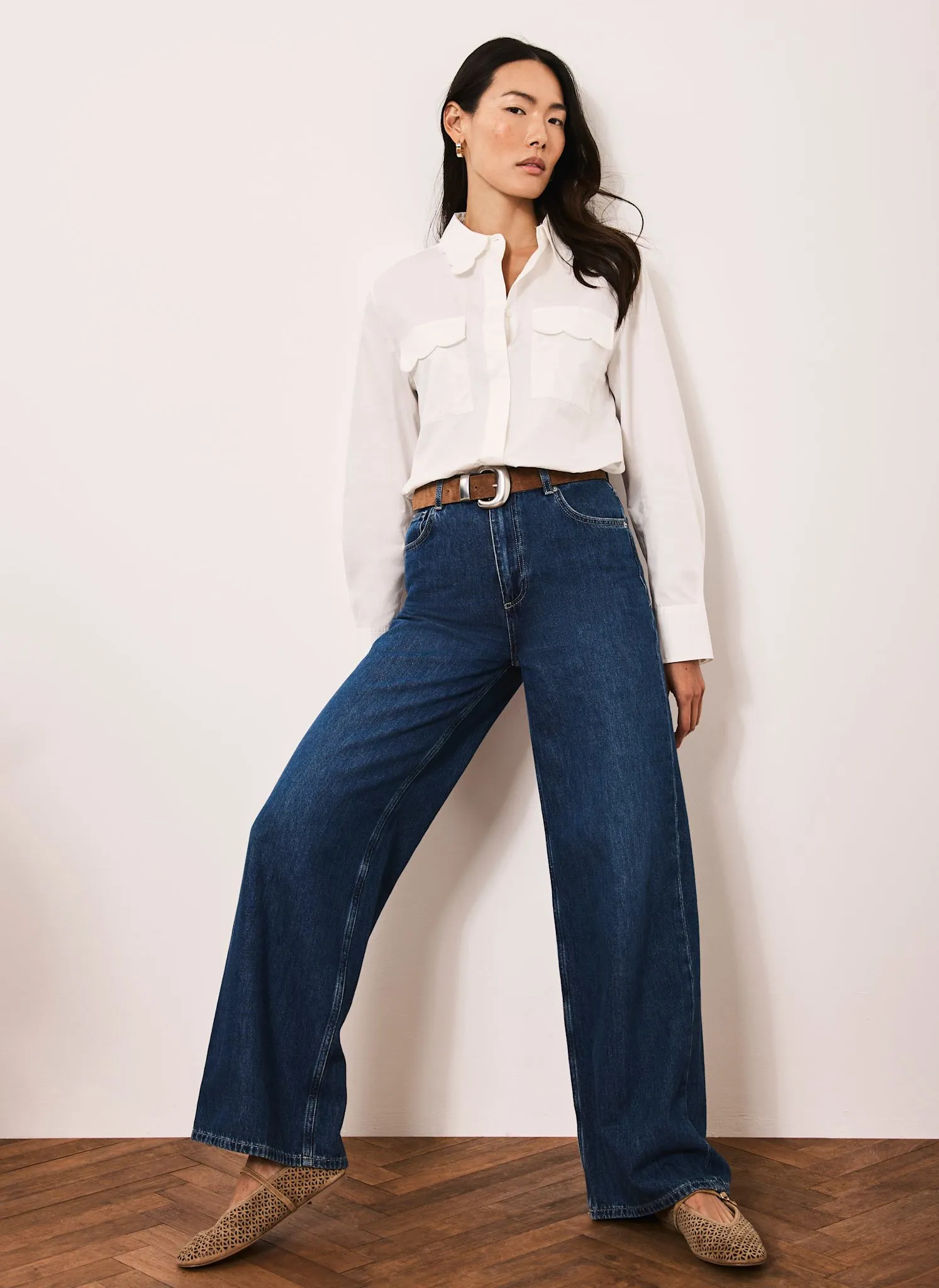 White Cotton Scallop Detail Shirt sold by Mint Velvet product image thumbnail 4