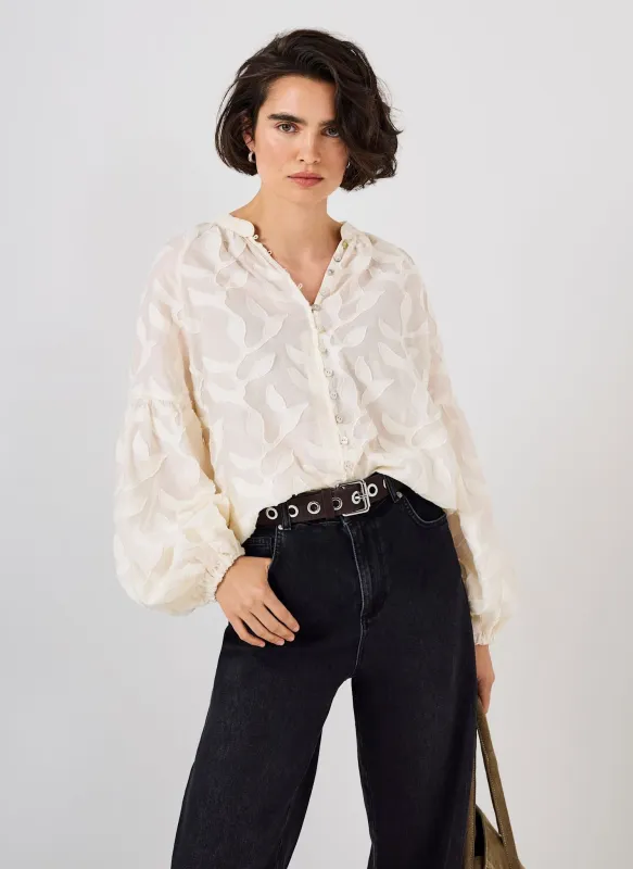 Cream Floral Jacquard Blouse sold by Mint Velvet