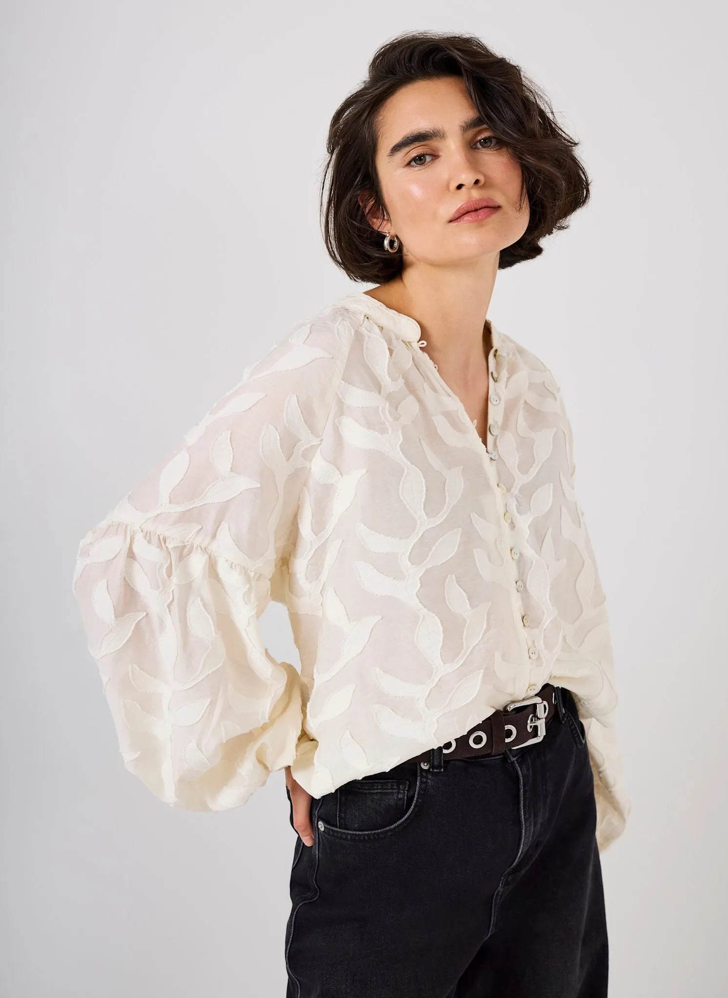 Cream Floral Jacquard Blouse sold by Mint Velvet product image thumbnail 2