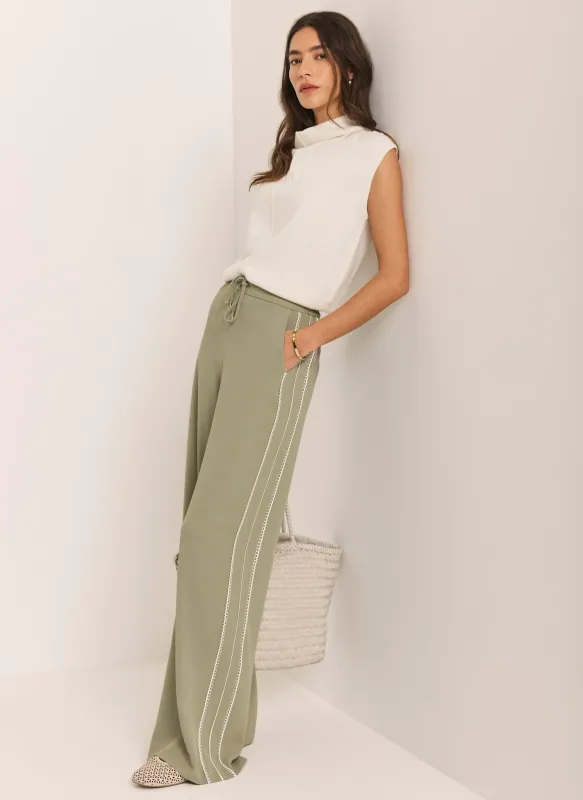 Khaki Scallop Side Stripe Wide Trousers made by Mint Velvet