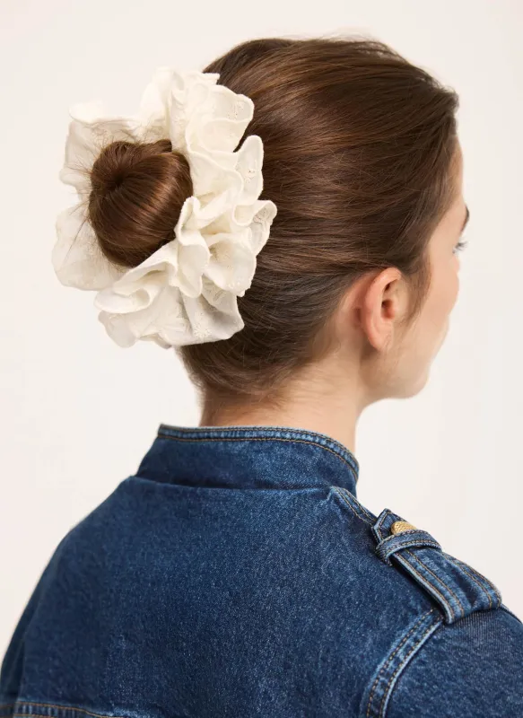 Cream Cotton Embroidered Scrunchie sold by Mint Velvet
