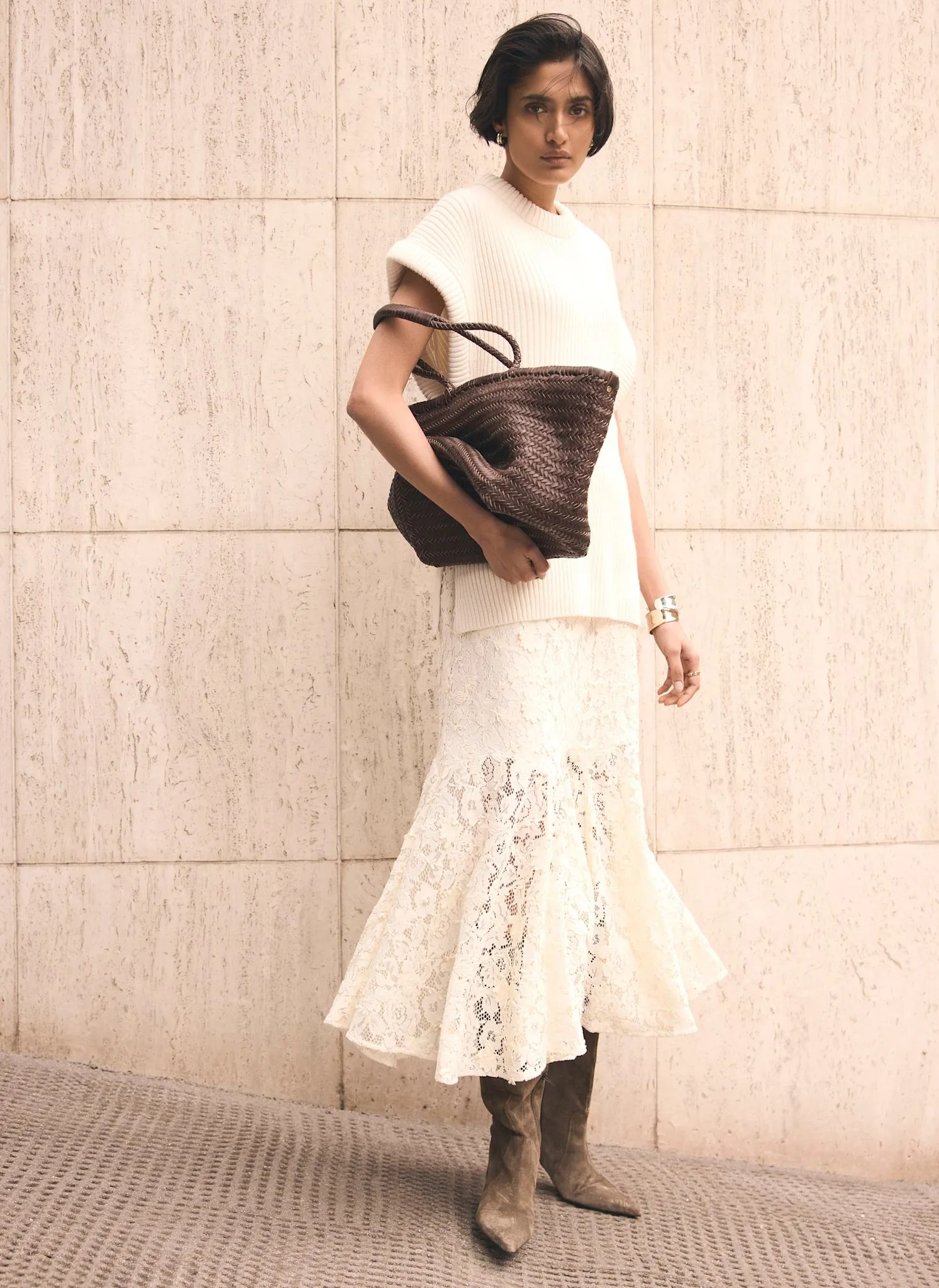 Cream Lace Midi Skirt sold by Mint Velvet