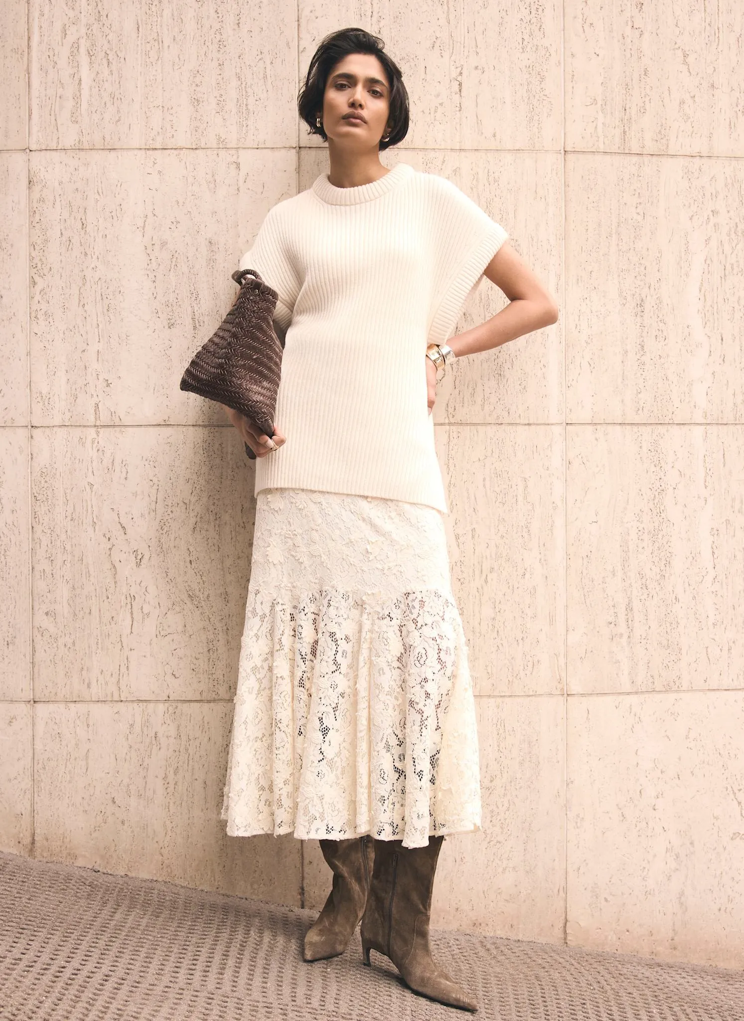 Cream Lace Midi Skirt sold by Mint Velvet product image thumbnail 2