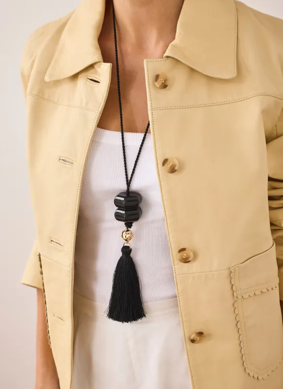 Black Resin Tassel Pendant Necklace sold by Mint Velvet
