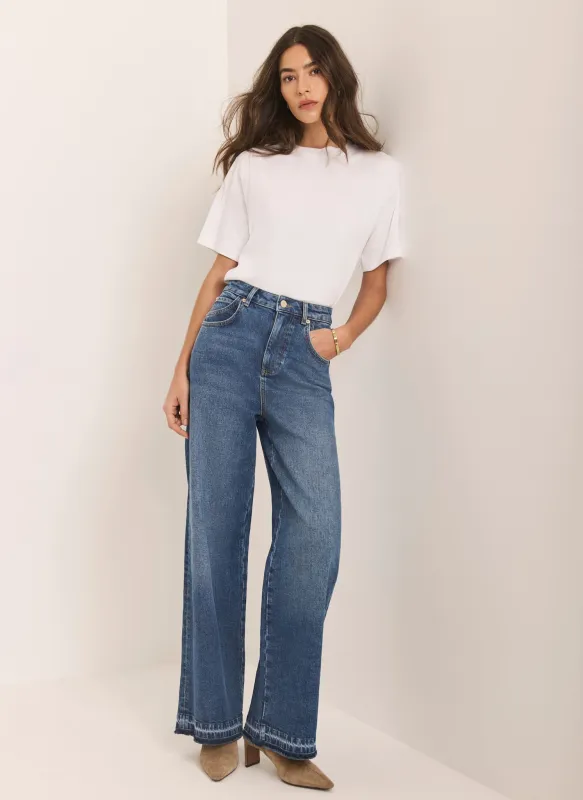 Mid Indigo Hem Detail Wide Leg Jean sold by Mint Velvet