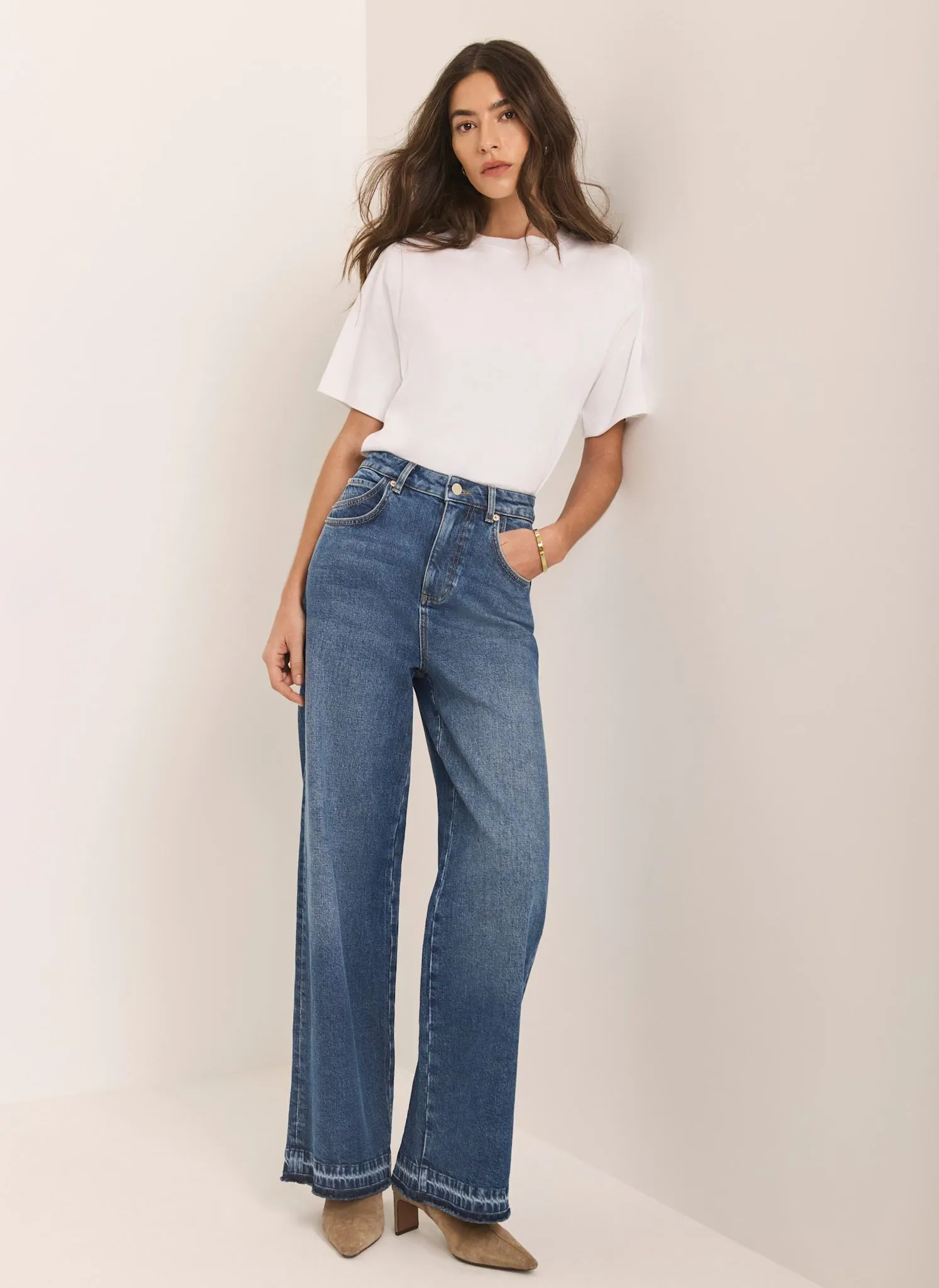 Mid Indigo Hem Detail Wide Leg Jean sold by Mint Velvet