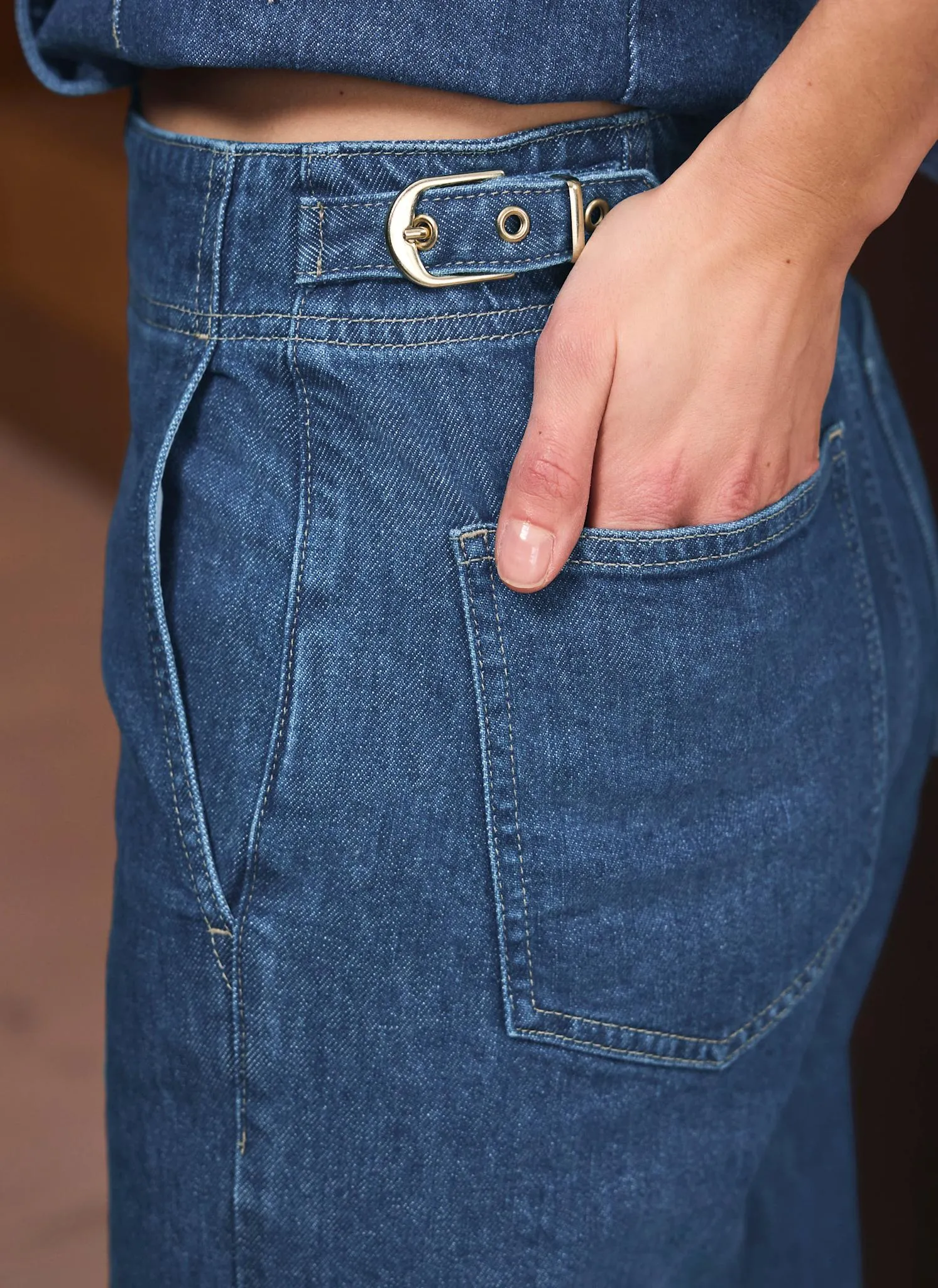 Mid Indigo Buckle Detail Wide Jeans sold by Mint Velvet product image thumbnail 5