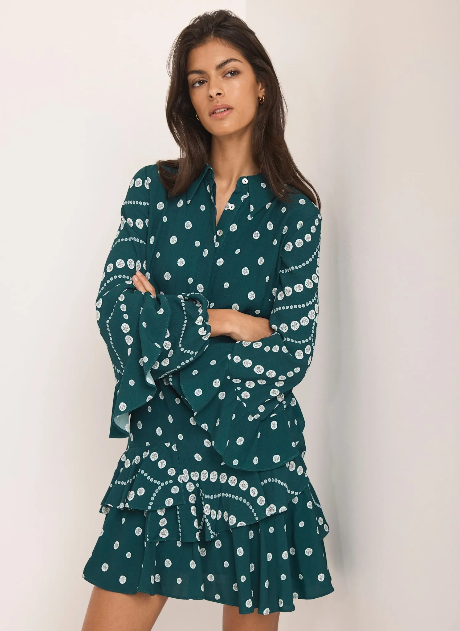 Teal Printed Ruffle Mini Dress sold by Mint Velvet product image thumbnail 3