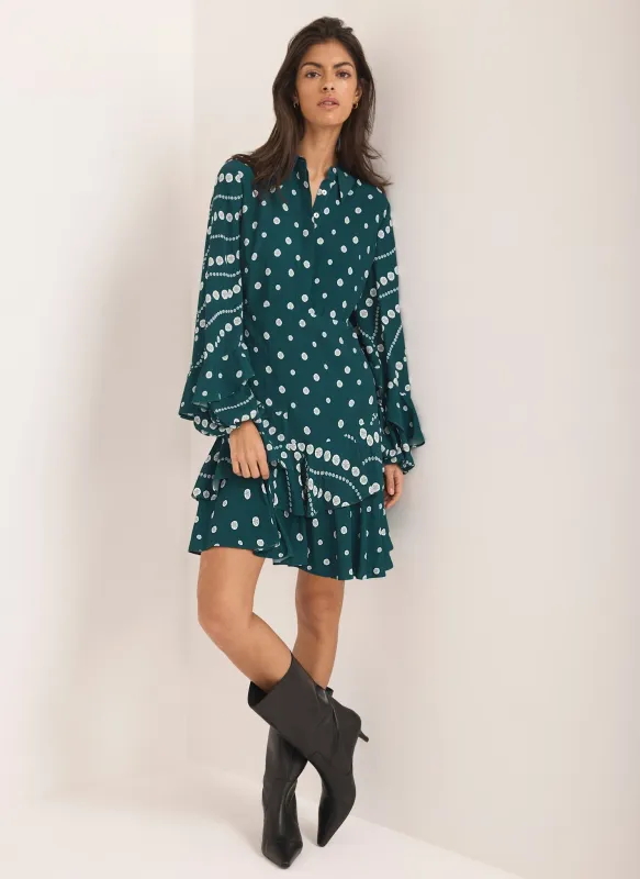 Teal Printed Ruffle Mini Dress made by Mint Velvet