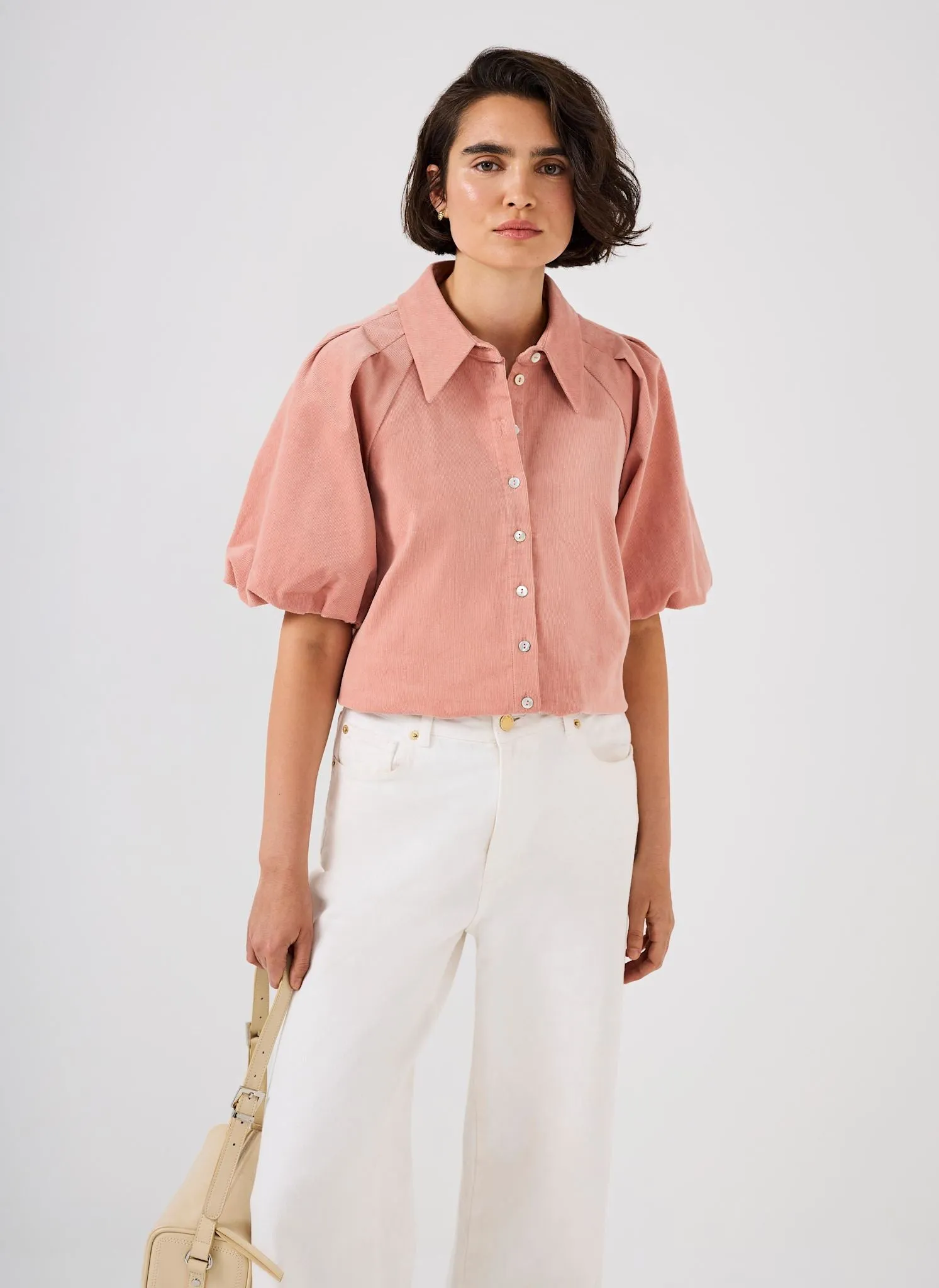 Pink Corduroy Puff Sleeve Shirt sold by Mint Velvet product image thumbnail 3