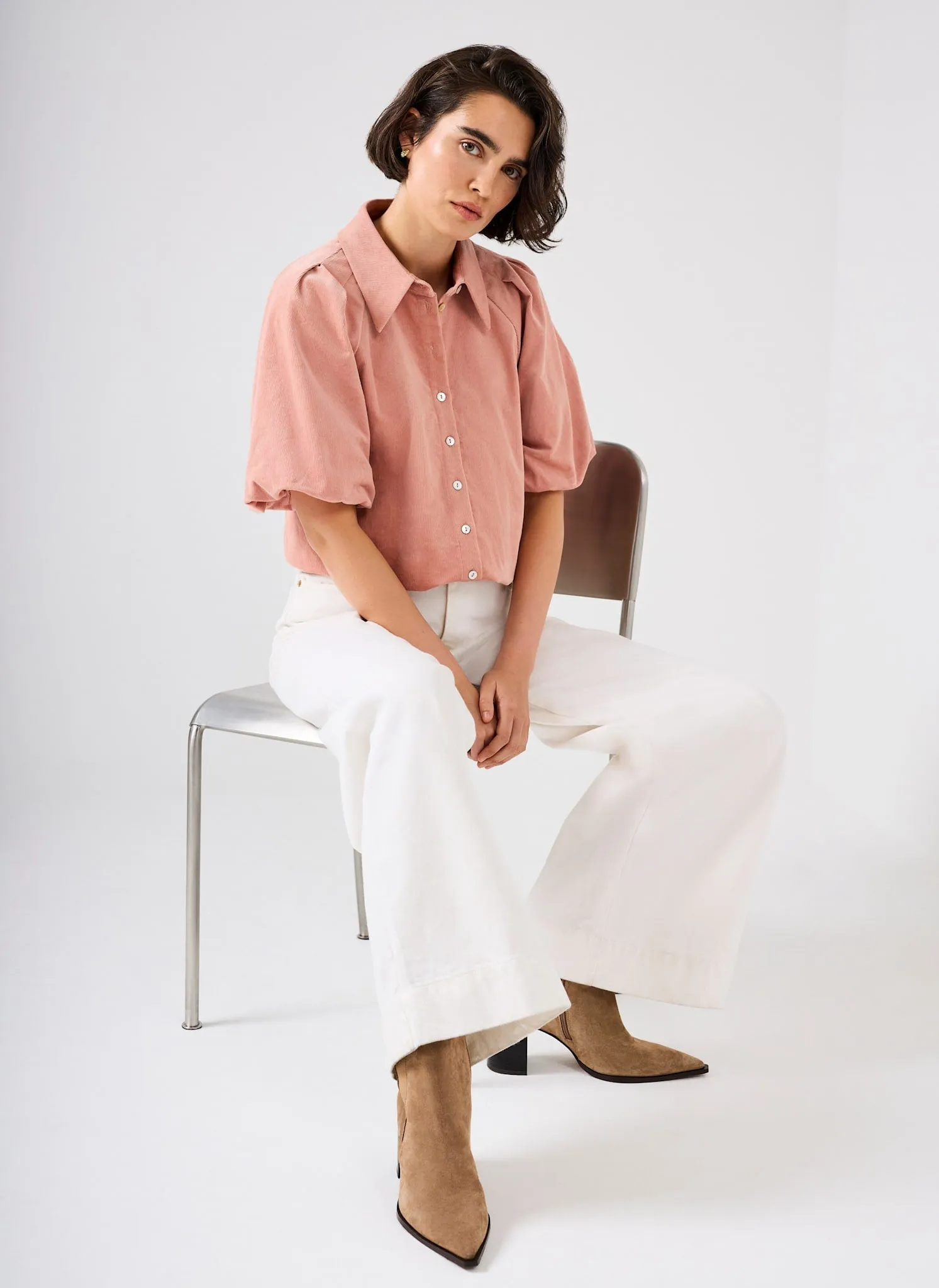 Pink Corduroy Puff Sleeve Shirt sold by Mint Velvet