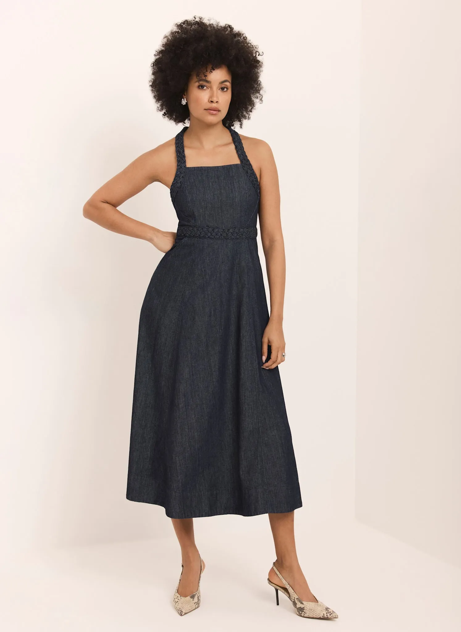 Dark Indigo Denim Halter Midi Dress sold by Mint Velvet product image thumbnail 4