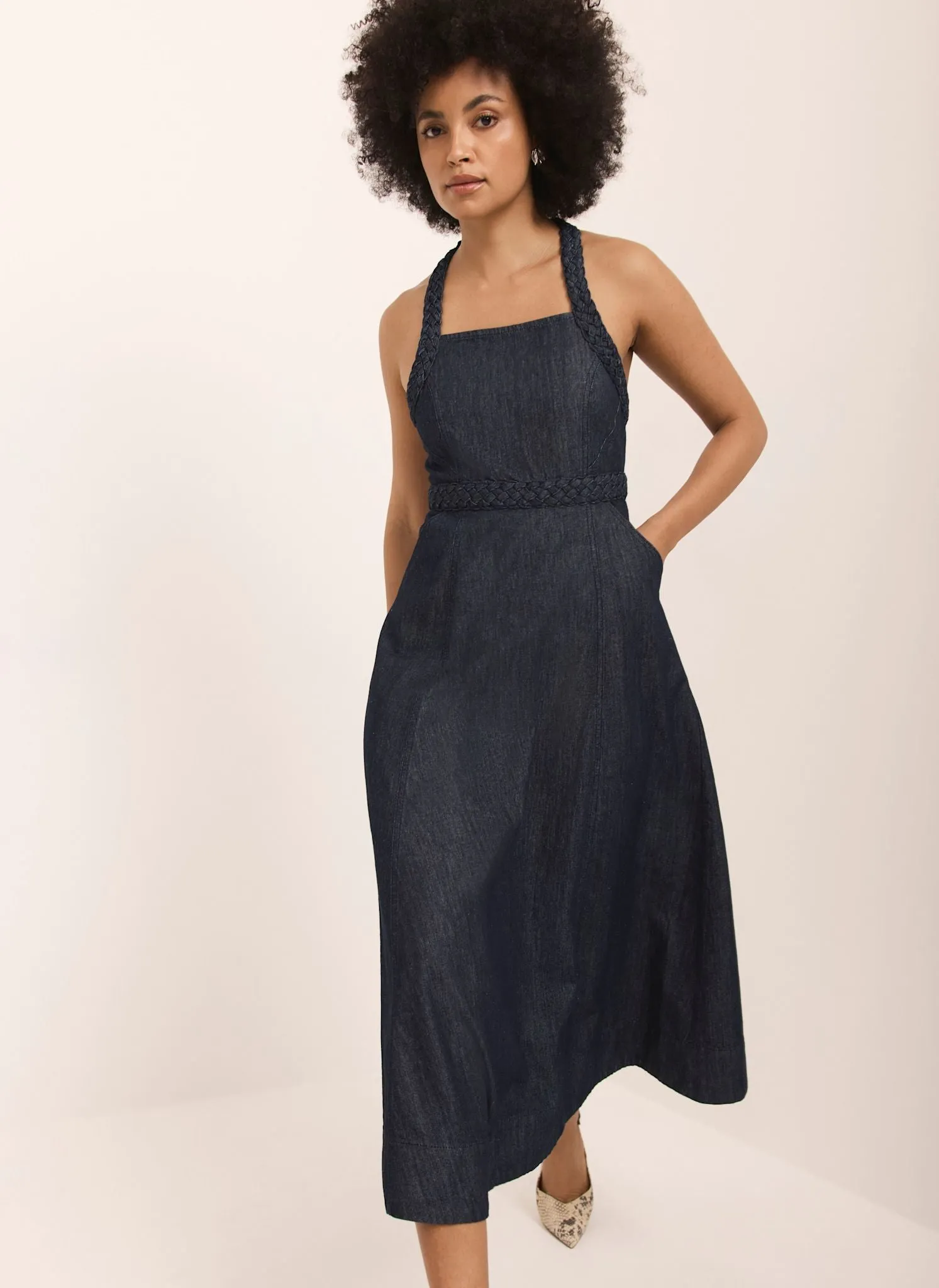 Dark Indigo Denim Halter Midi Dress sold by Mint Velvet product image thumbnail 3