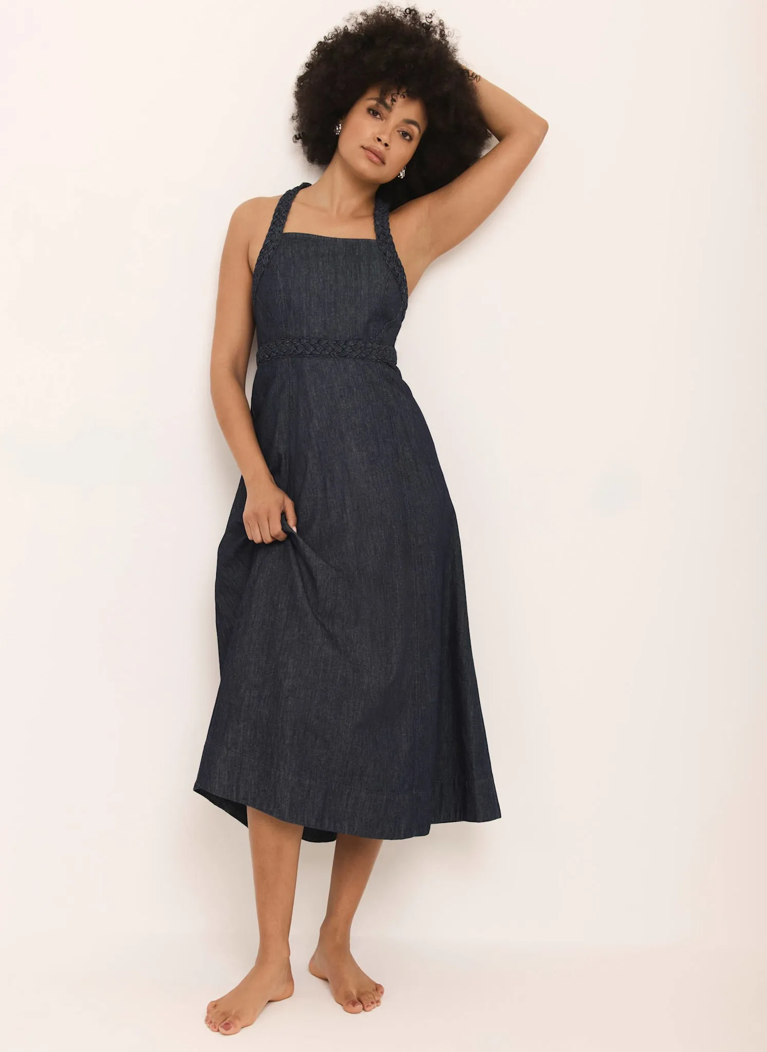 Dark Indigo Denim Halter Midi Dress sold by Mint Velvet product image thumbnail 2