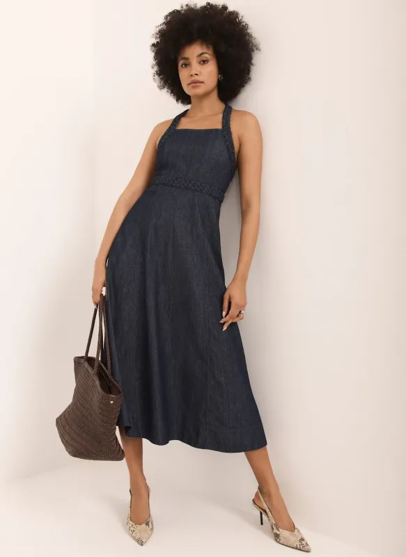Dark Indigo Denim Halter Midi Dress sold by Mint Velvet