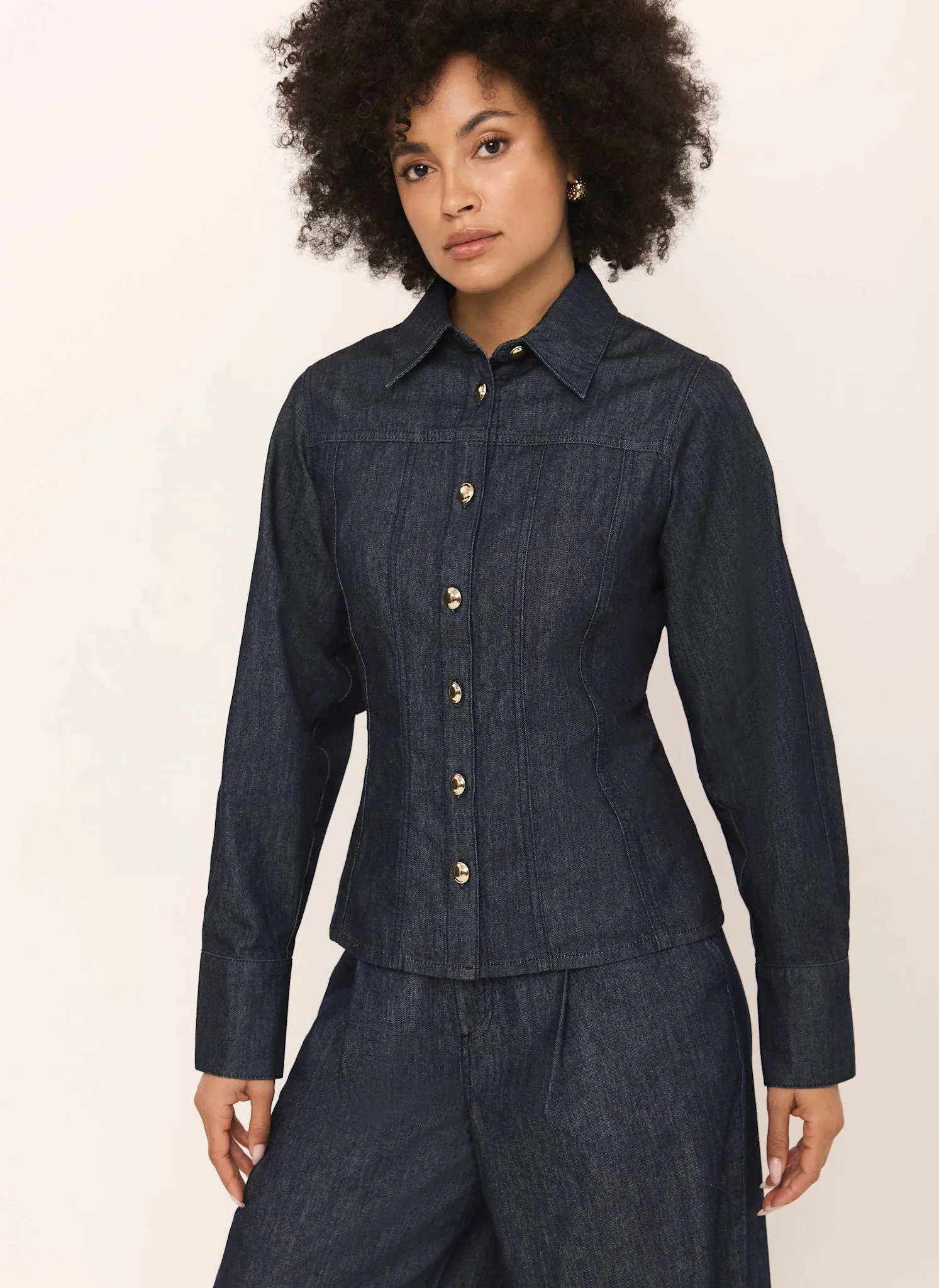Dark Indigo Denim Fitted Shirt sold by Mint Velvet product image thumbnail 5