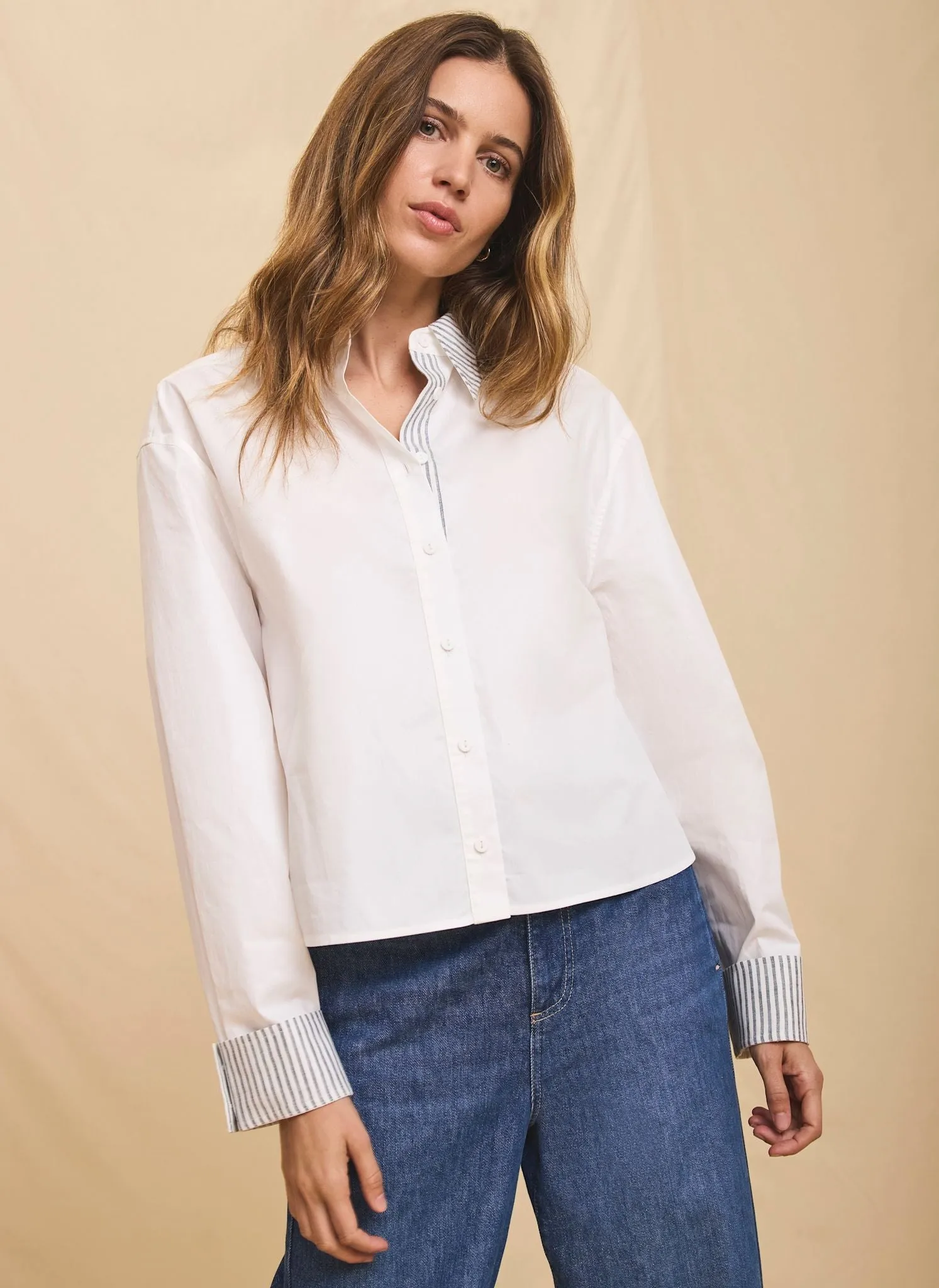 White Cotton Stripe Detail Cropped Shirt sold by Mint Velvet product image thumbnail 2