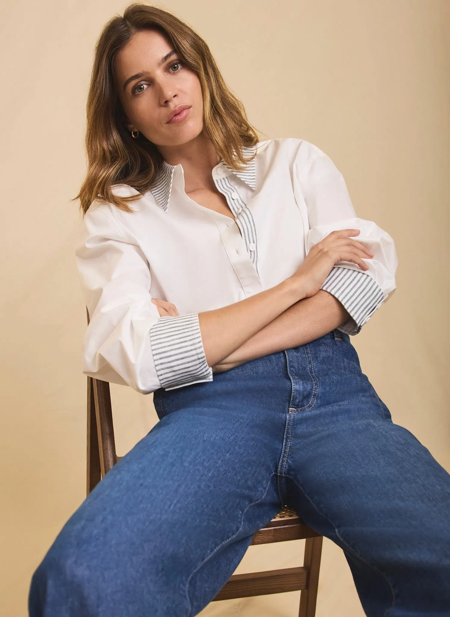 White Cotton Stripe Detail Cropped Shirt sold by Mint Velvet product image thumbnail 5