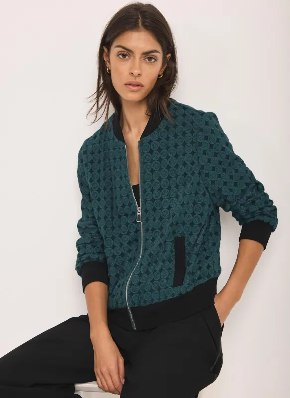 Teal Geometric Lace Bomber Jacket sold by Mint Velvet
