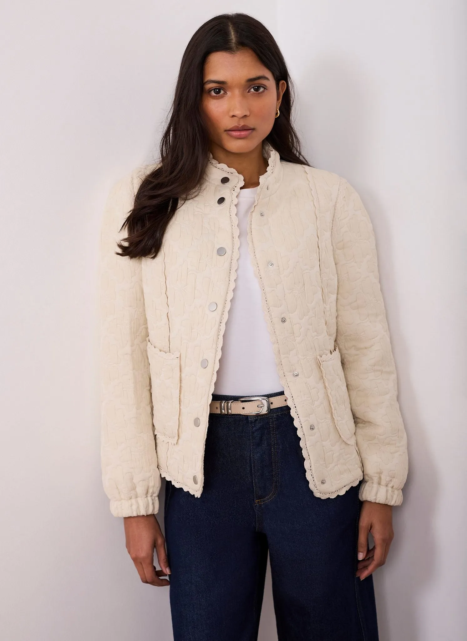 Cream Floral Jacquard Quilted Jacket sold by Mint Velvet product image thumbnail 3