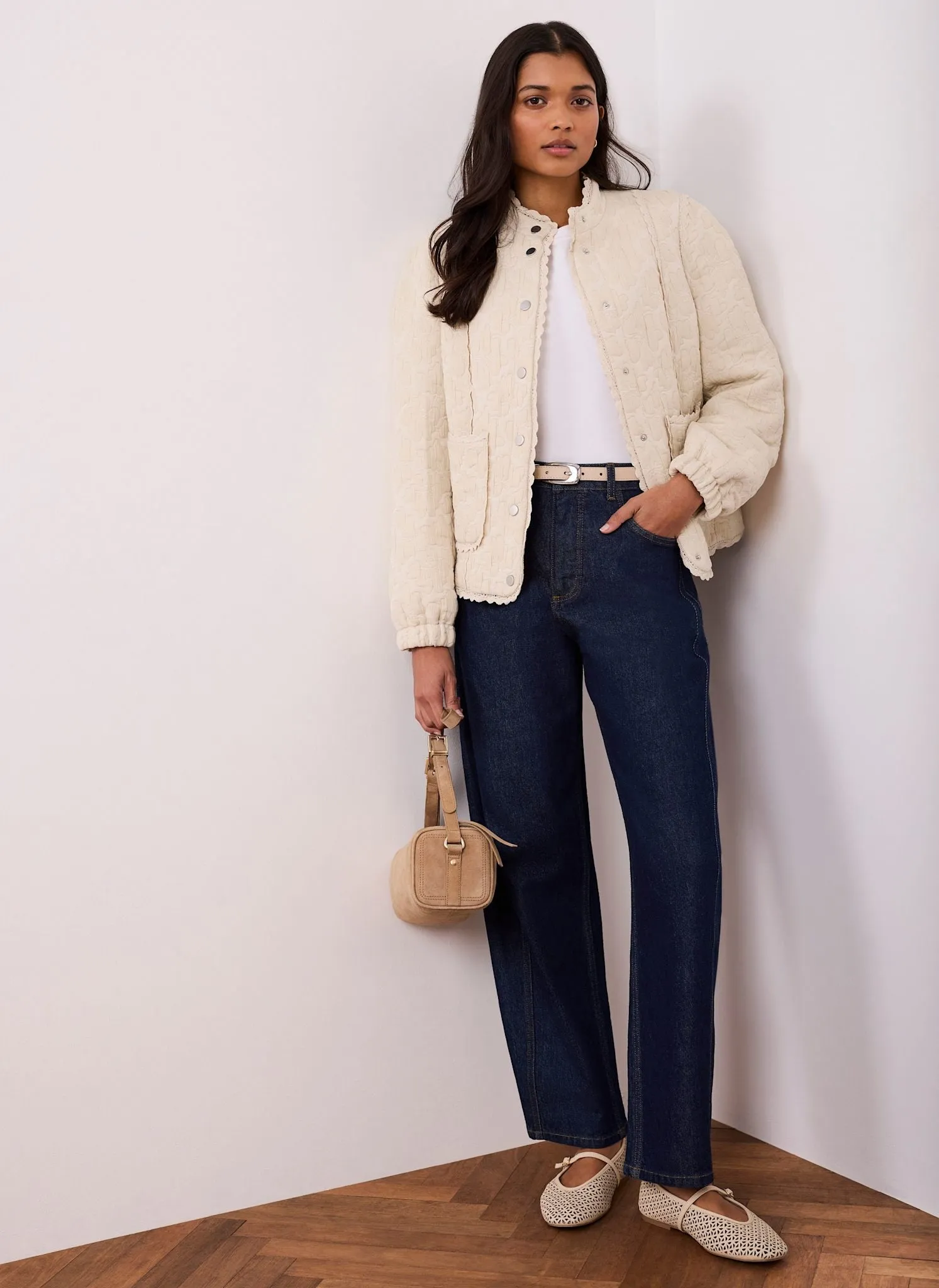 Cream Floral Jacquard Quilted Jacket sold by Mint Velvet product image thumbnail 2