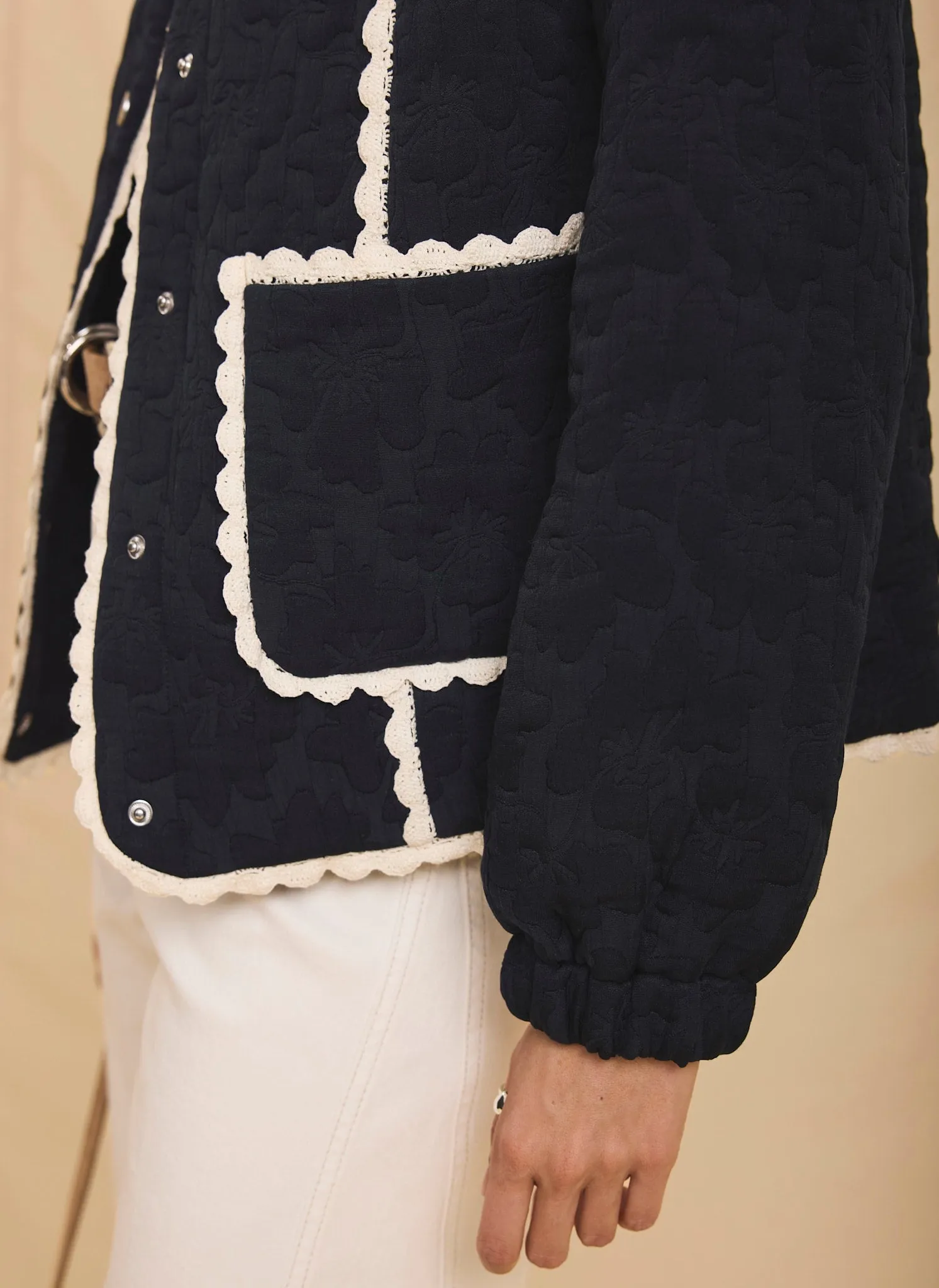 Navy Floral Jacquard Quilted Jacket sold by Mint Velvet product image thumbnail 4