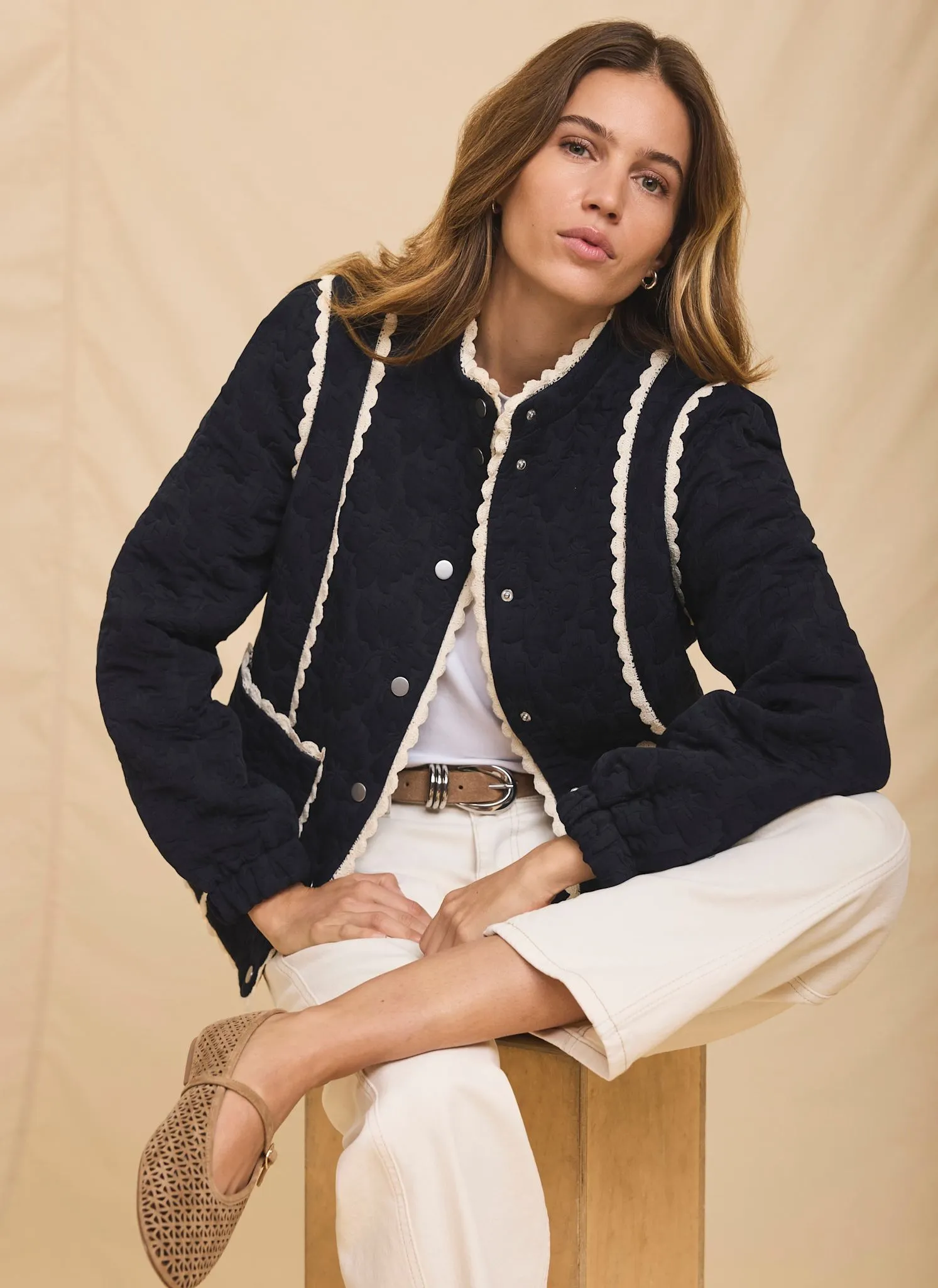 Navy Floral Jacquard Quilted Jacket sold by Mint Velvet product image thumbnail 2