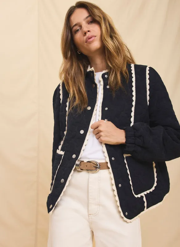 Navy Floral Jacquard Quilted Jacket sold by Mint Velvet