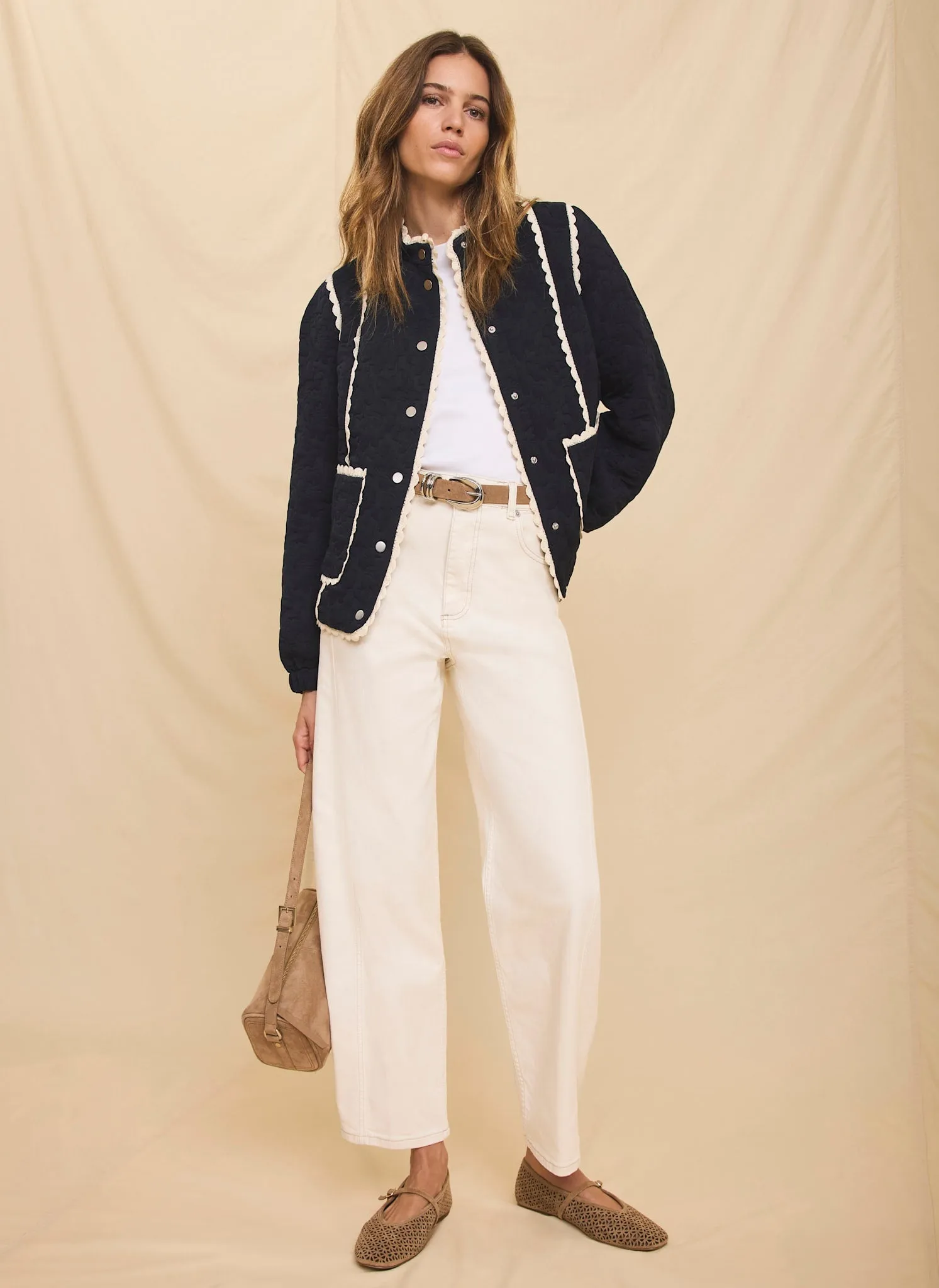 Navy Floral Jacquard Quilted Jacket sold by Mint Velvet product image thumbnail 3