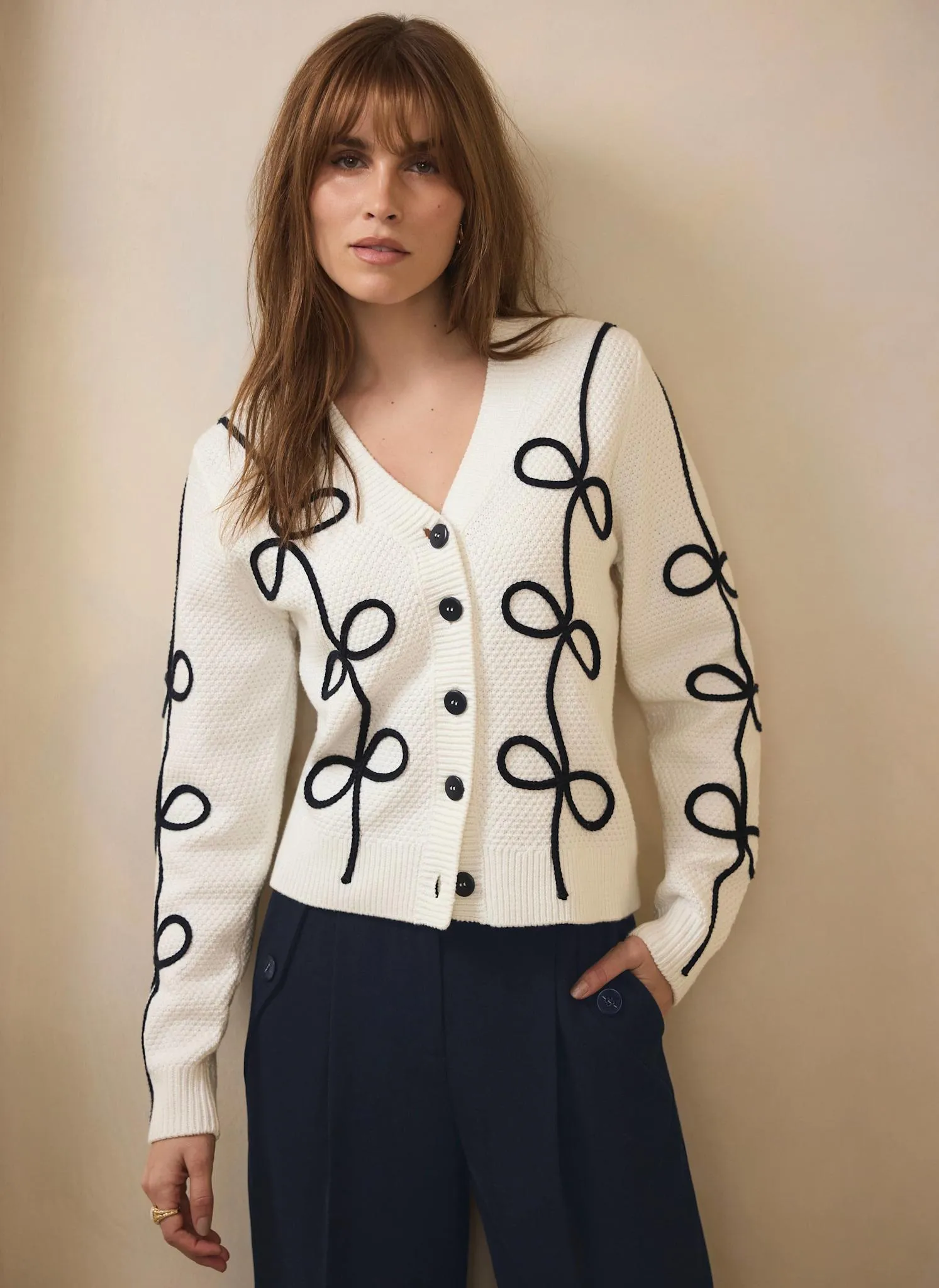 Neutral Bow Detail Cardigan sold by Mint Velvet product image thumbnail 5