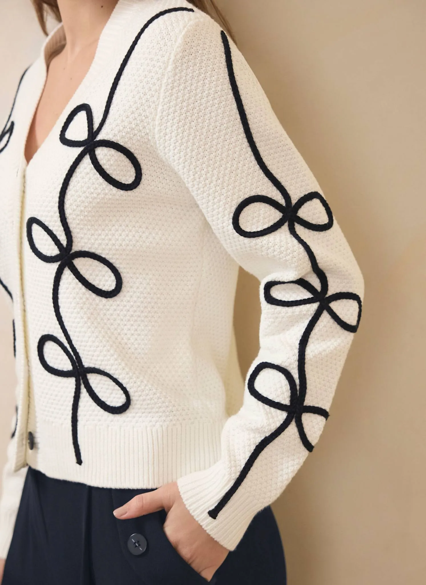 Neutral Bow Detail Cardigan sold by Mint Velvet product image thumbnail 4