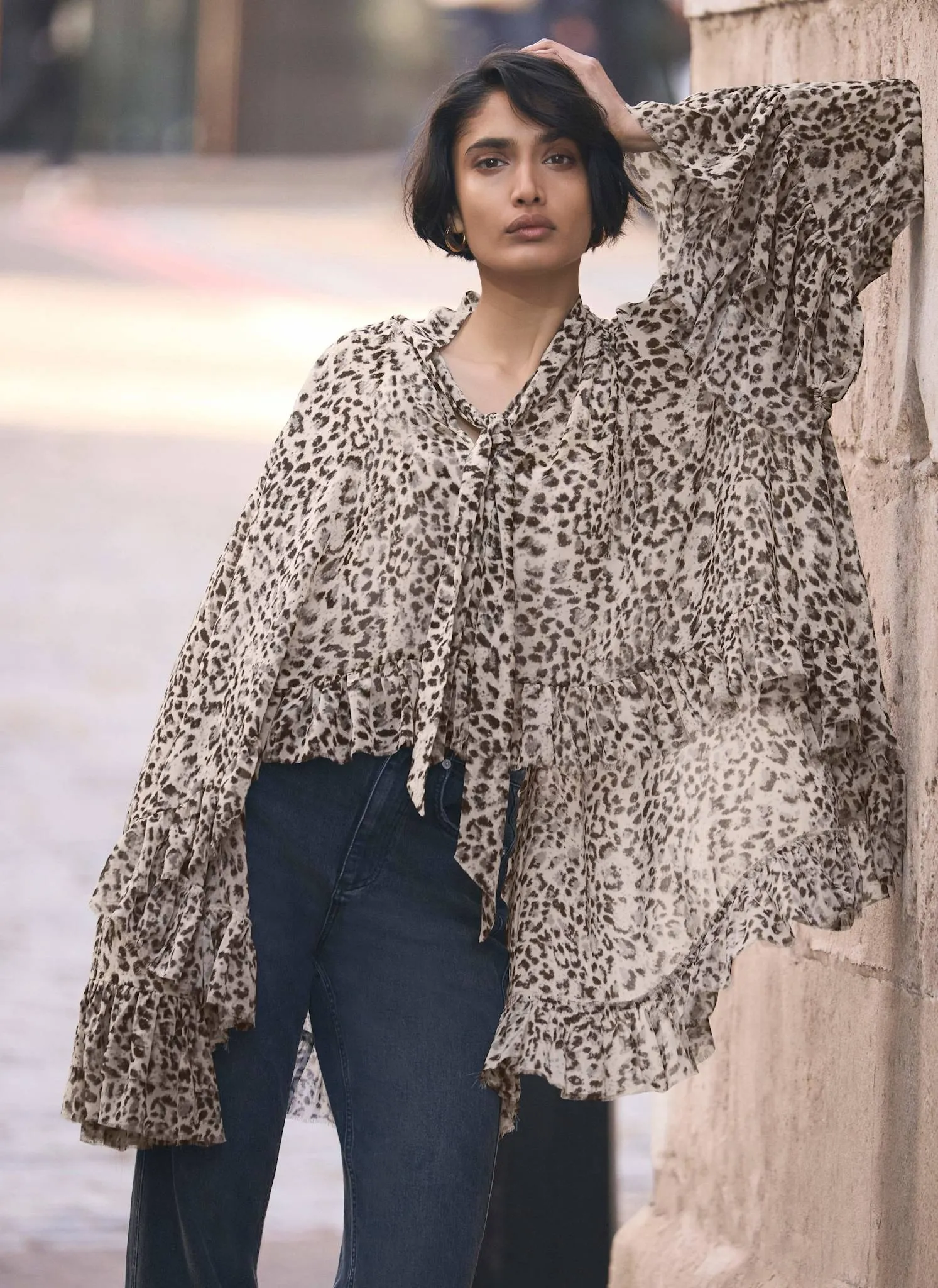 Leopard Print Ruffle Blouse sold by Mint Velvet